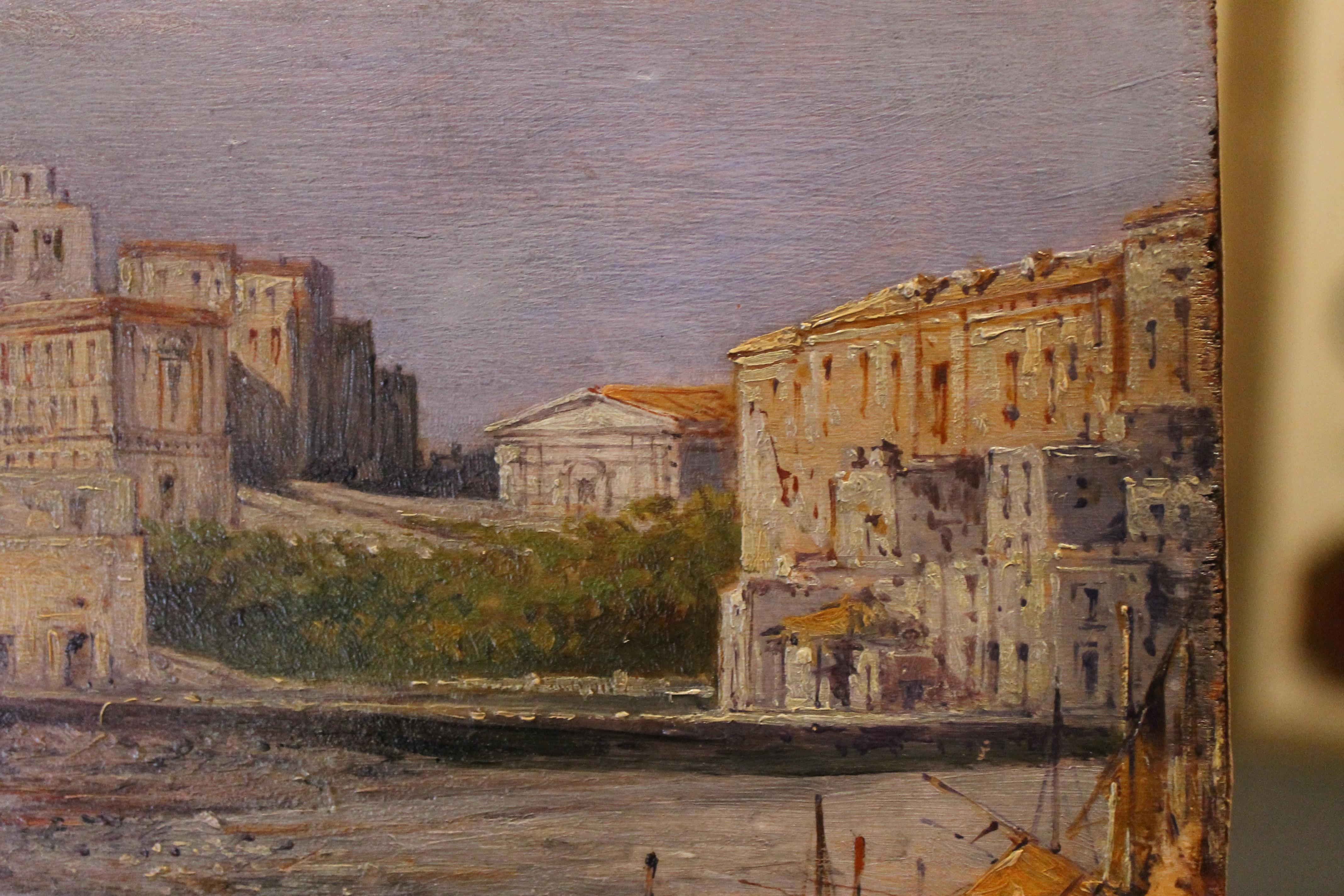 Carelli, huile sur carton italienne rectangulaire du 19ème siècle, peinture de paysage maritime en vente 1