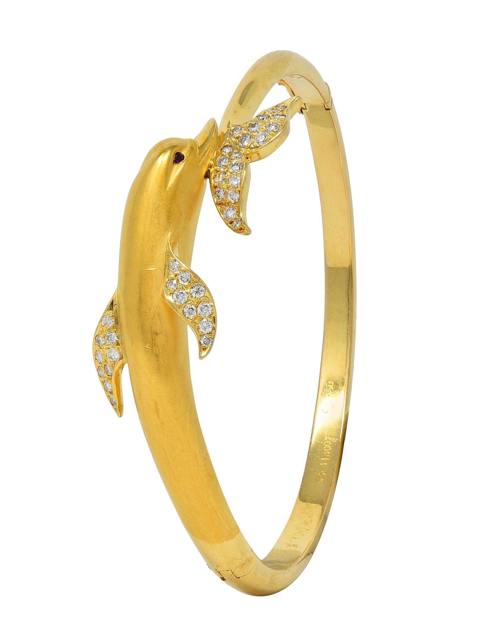Contemporain Carerra y Carerra Bracelet en or jaune 18 carats avec diamant et dauphin Bypass en vente