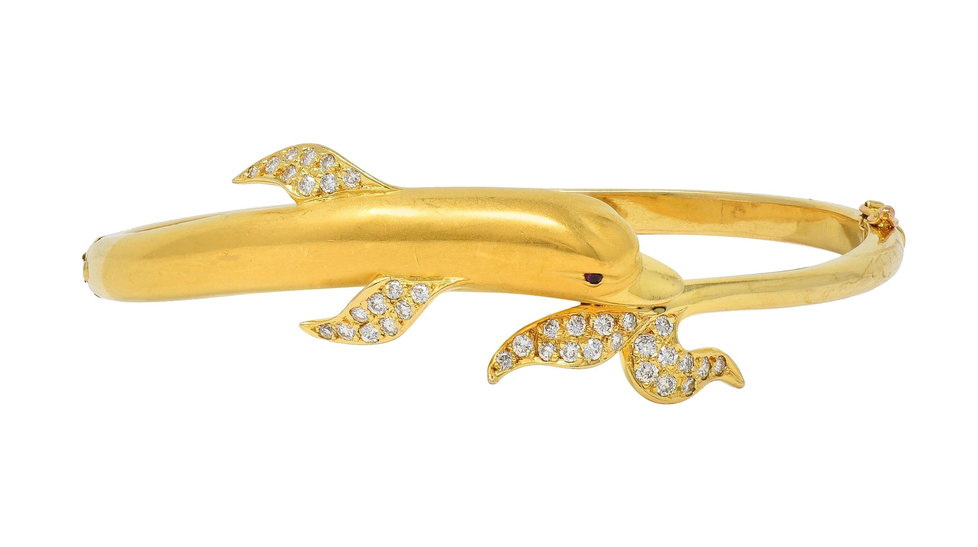 Taille brillant Carerra y Carerra Bracelet en or jaune 18 carats avec diamant et dauphin Bypass en vente