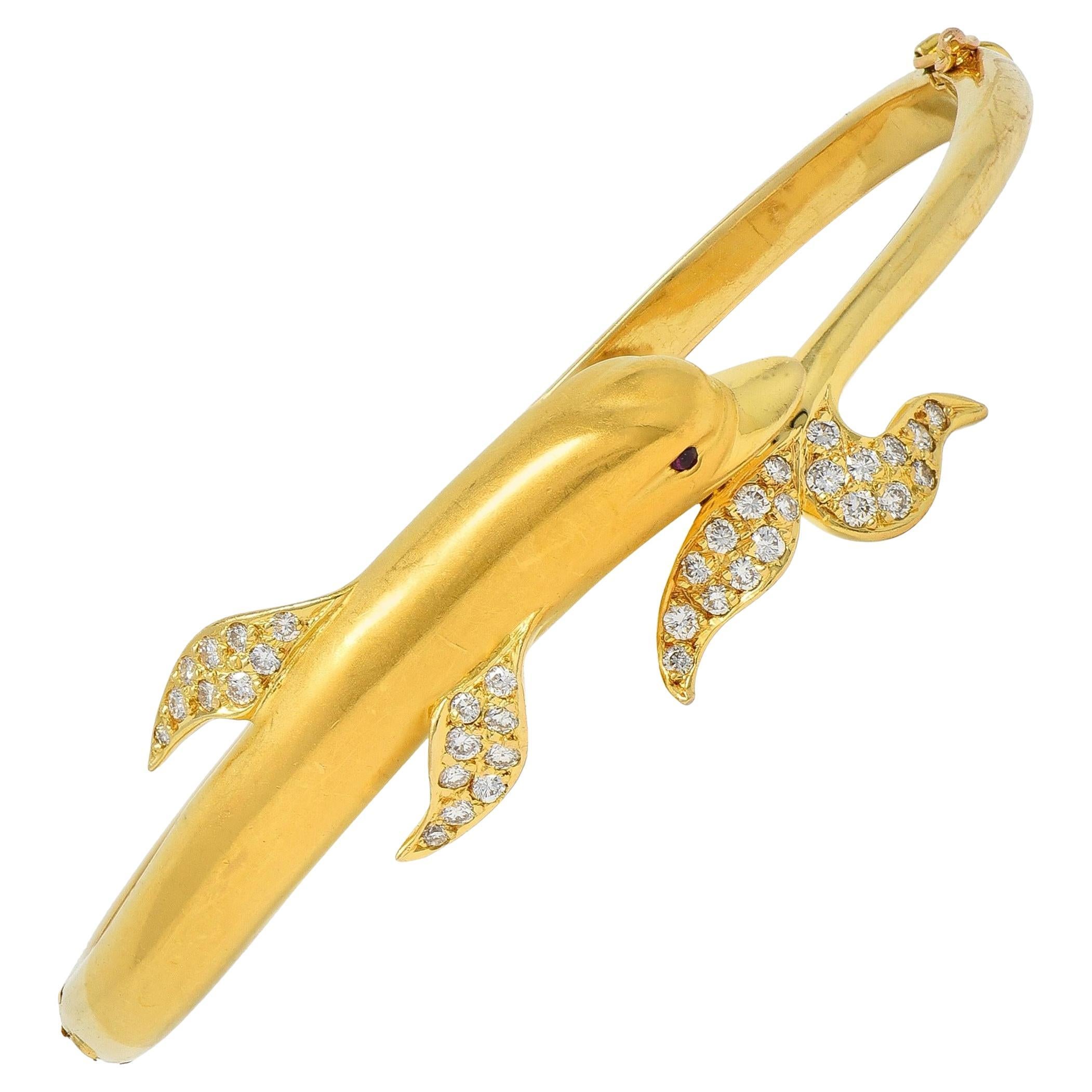 Carerra y Carerra Bracelet en or jaune 18 carats avec diamant et dauphin Bypass