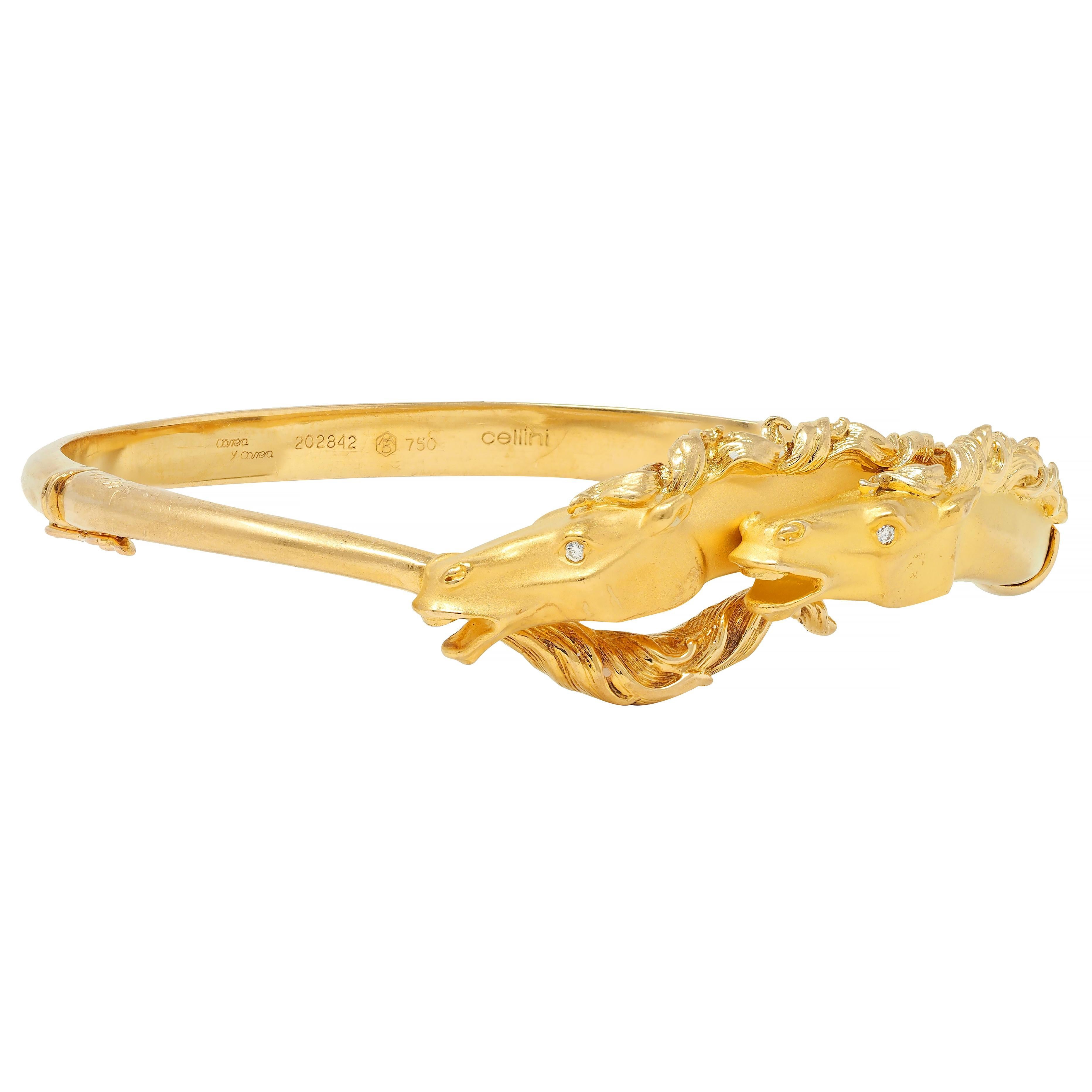 Carerra y Carerra Diamond 18 Karat Yellow Gold Ecuestre Horse Bangle Bracelet In Excellent Condition In Philadelphia, PA
