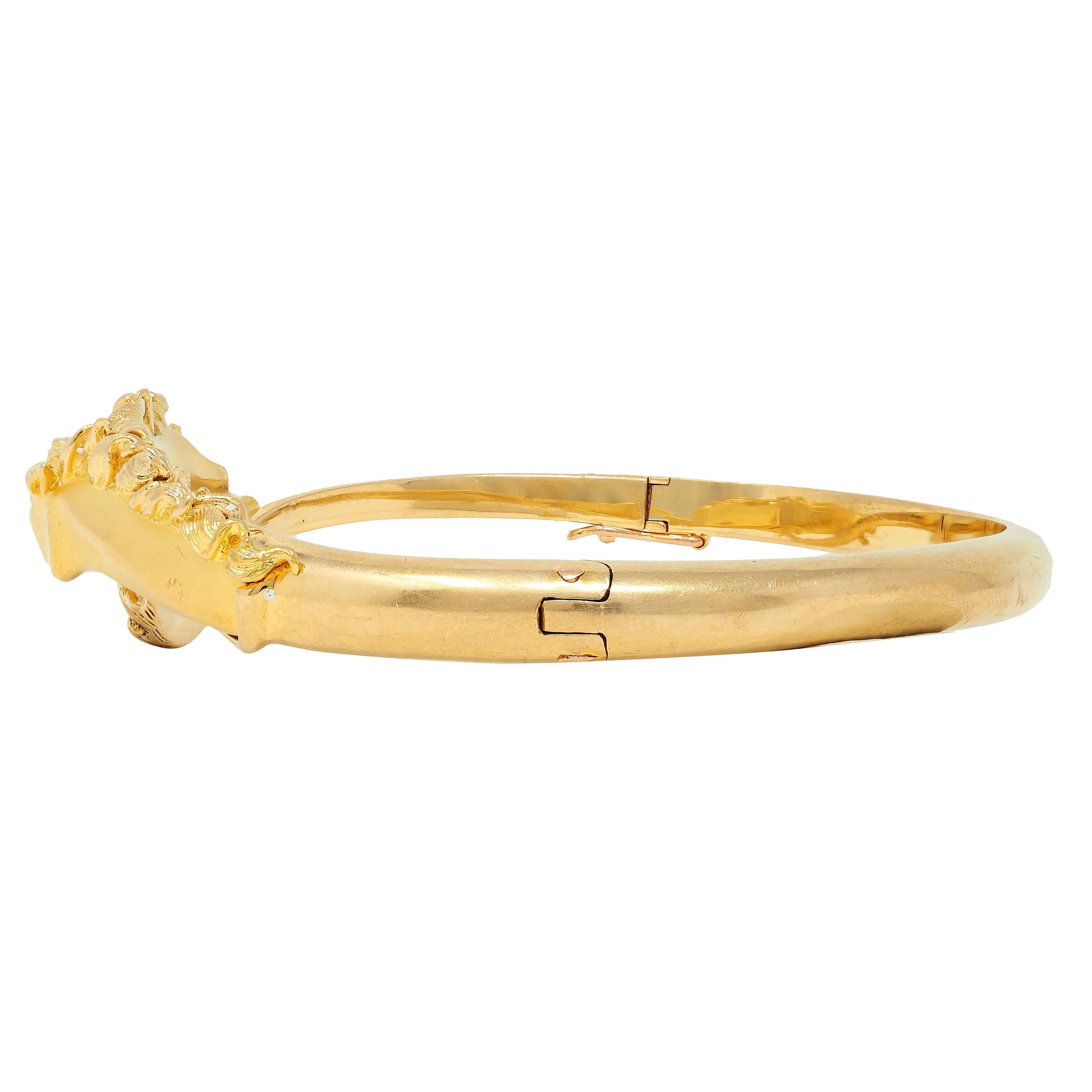 Carerra y Carerra Diamond 18 Karat Yellow Gold Ecuestre Horse Bangle Bracelet 2