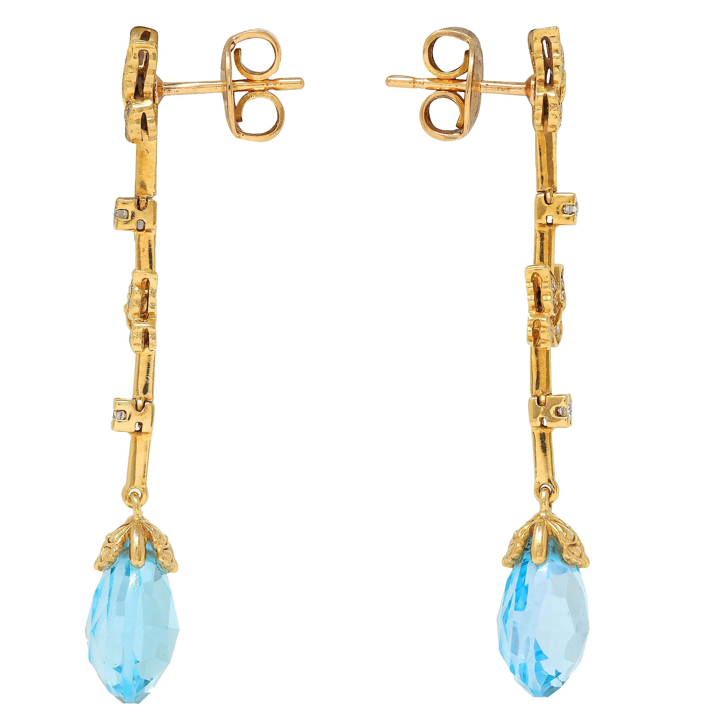 Carerra y Carerra Diamant Topas 18 Karat Gelbgold Schmetterlingstropfenohrringe (Brillantschliff) im Angebot