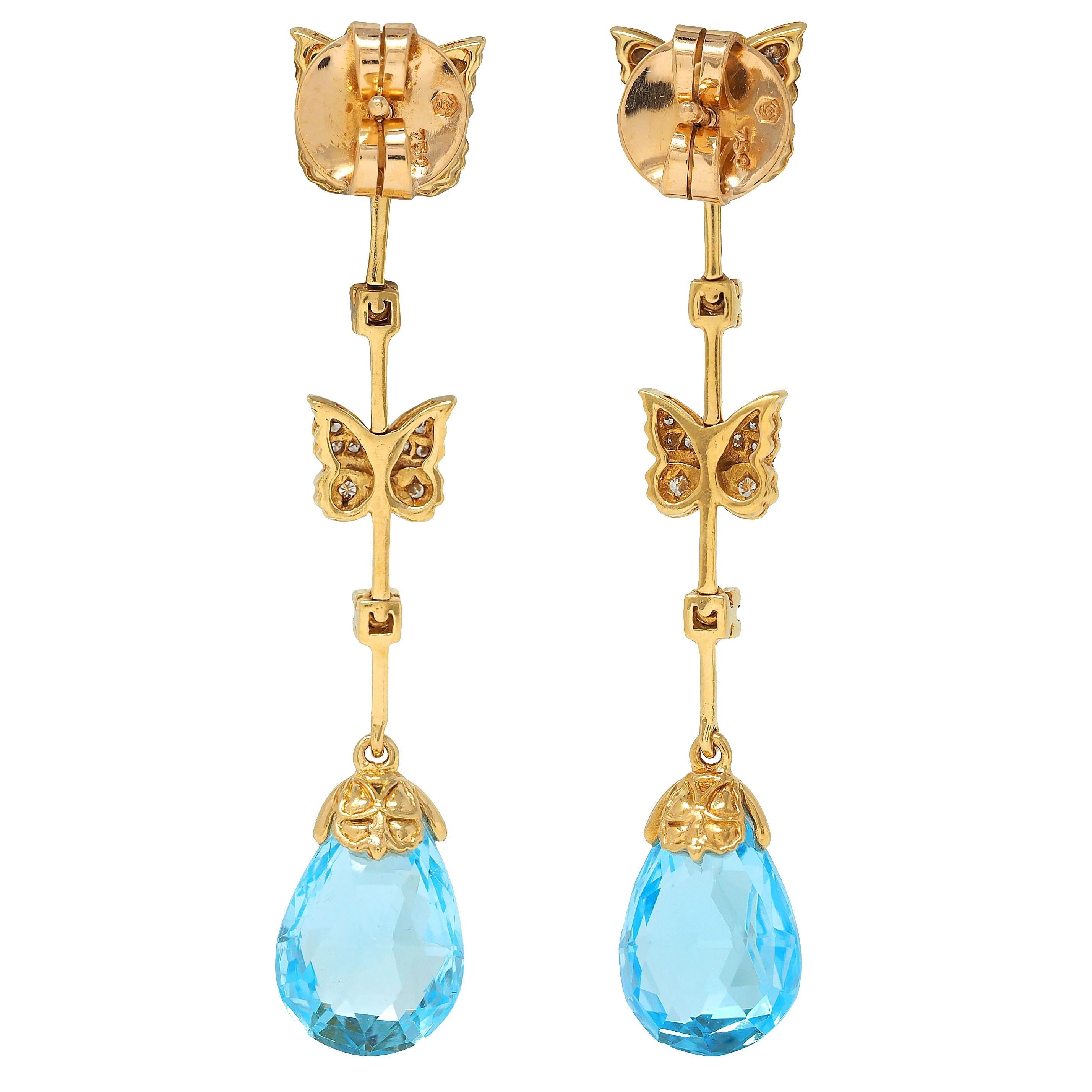 Carerra y Carerra Diamant Topas 18 Karat Gelbgold Schmetterlingstropfenohrringe im Zustand „Hervorragend“ im Angebot in Philadelphia, PA