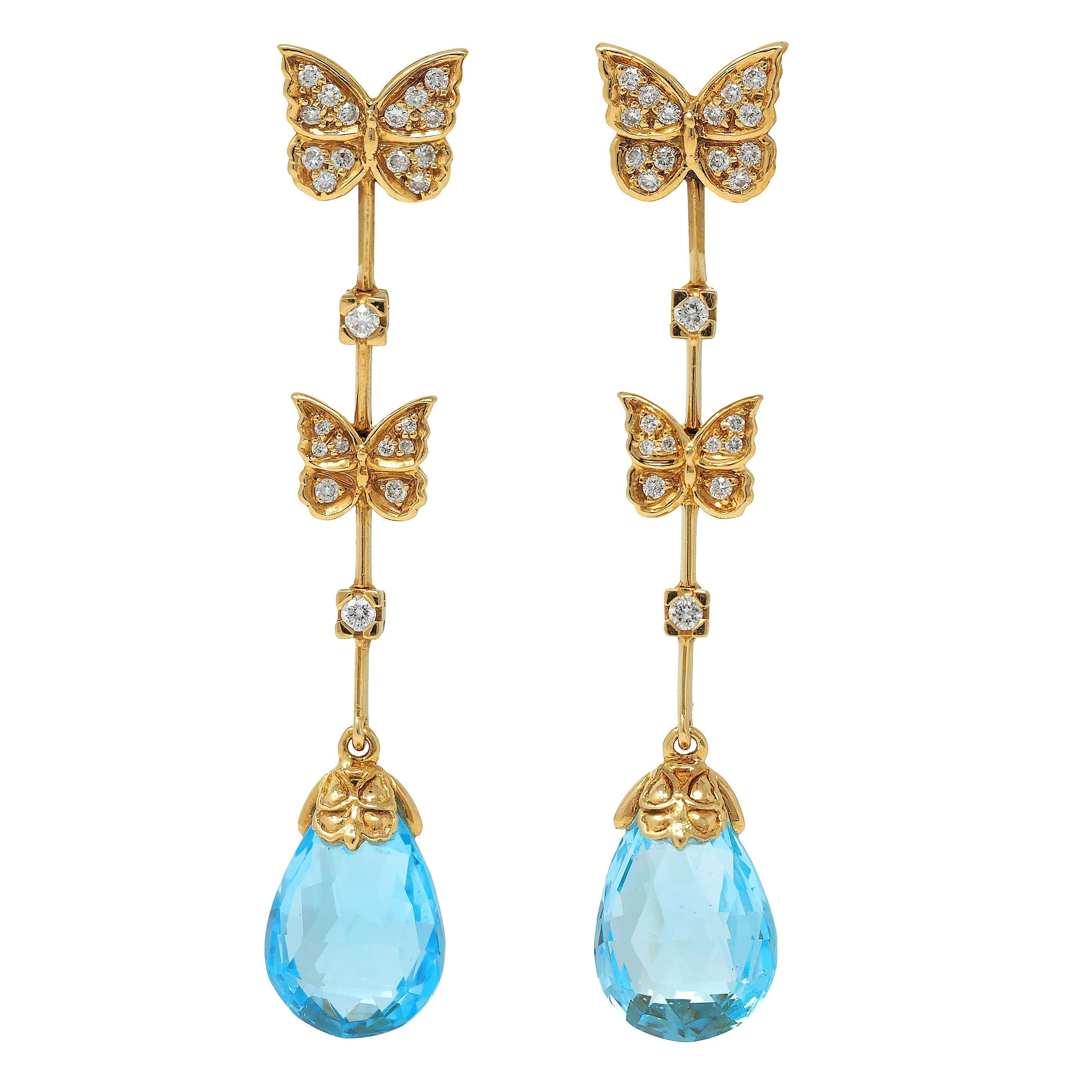 Carerra y Carerra Diamant Topas 18 Karat Gelbgold Schmetterlingstropfenohrringe im Angebot