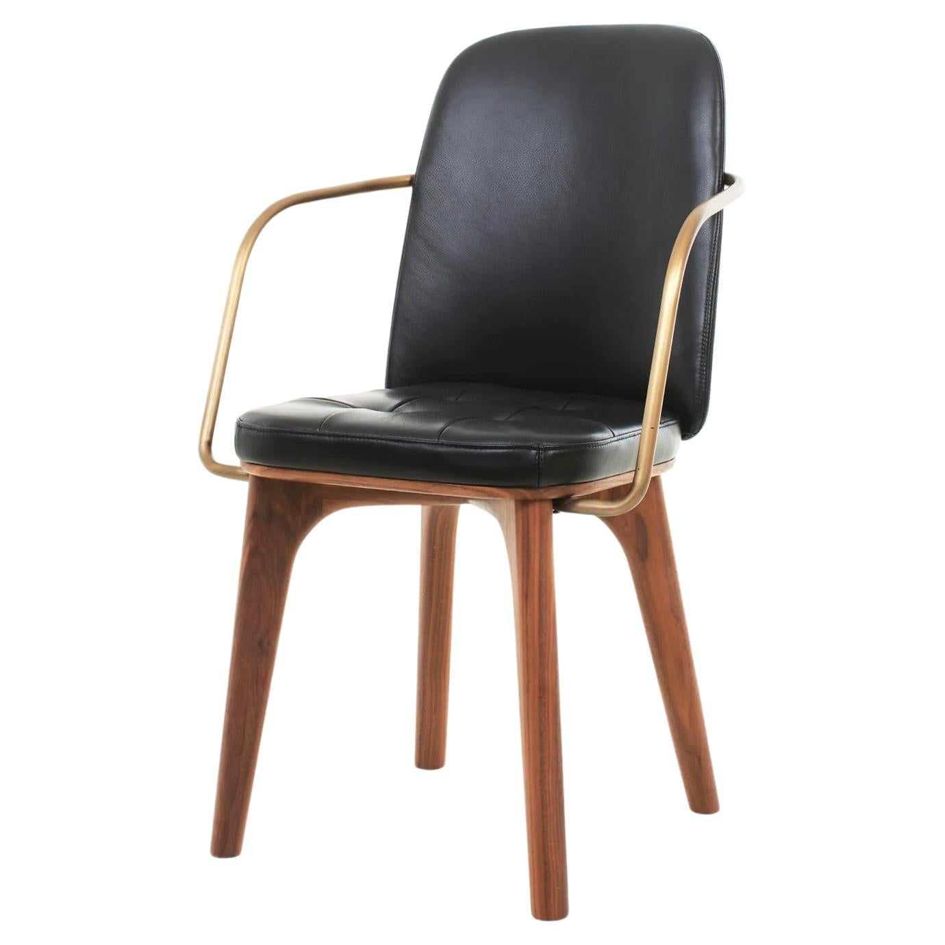 Caress Black Leather and Walnut Utility Highback Armchair 