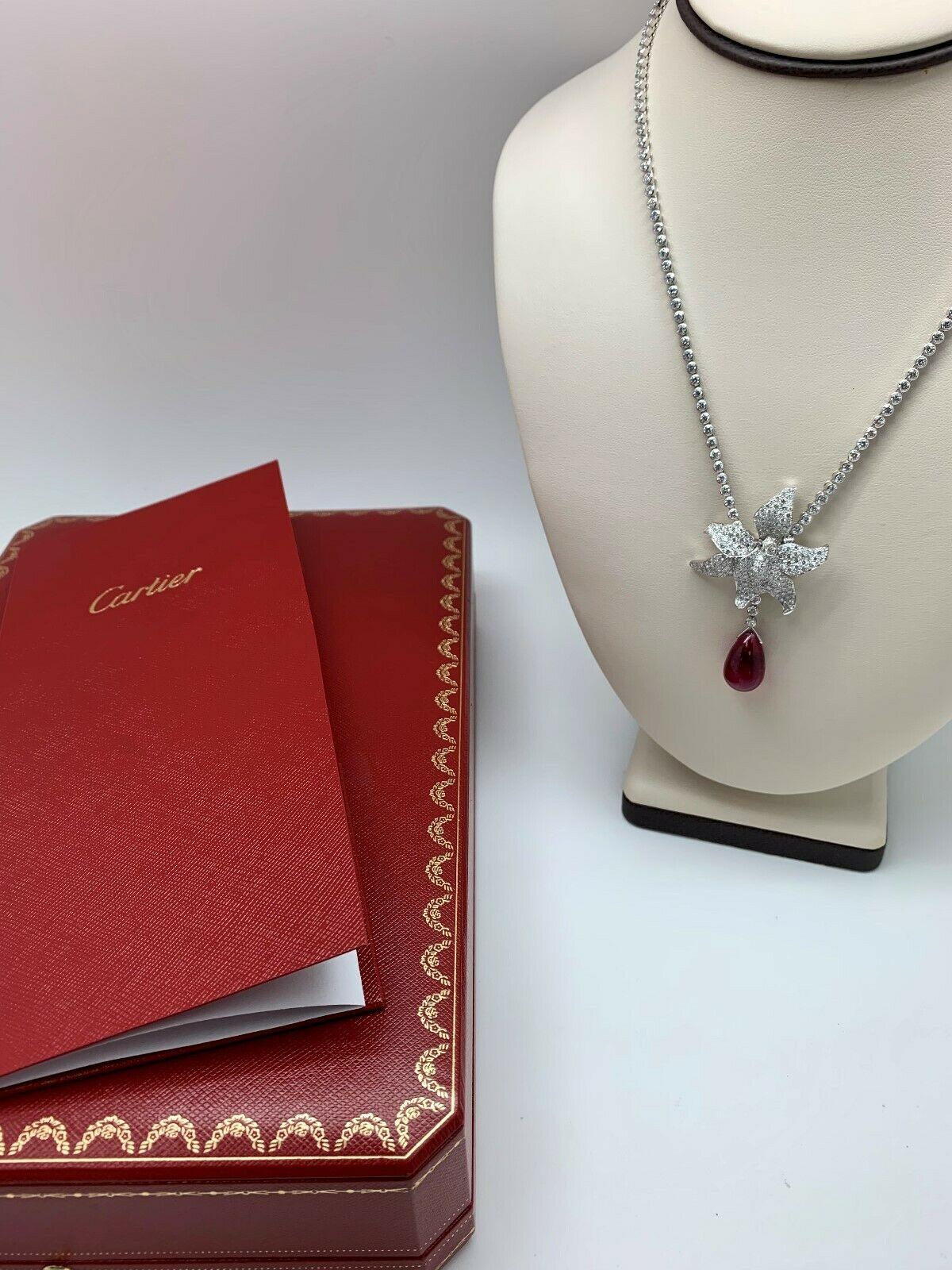 Modern Caresse De Orchide es Par Cartier Designer Diamond & Rubellite Platinum Necklace