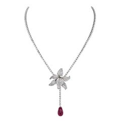 Caresse De Orchide es Par Cartier Designer Diamond & Rubellite Platinum Necklace