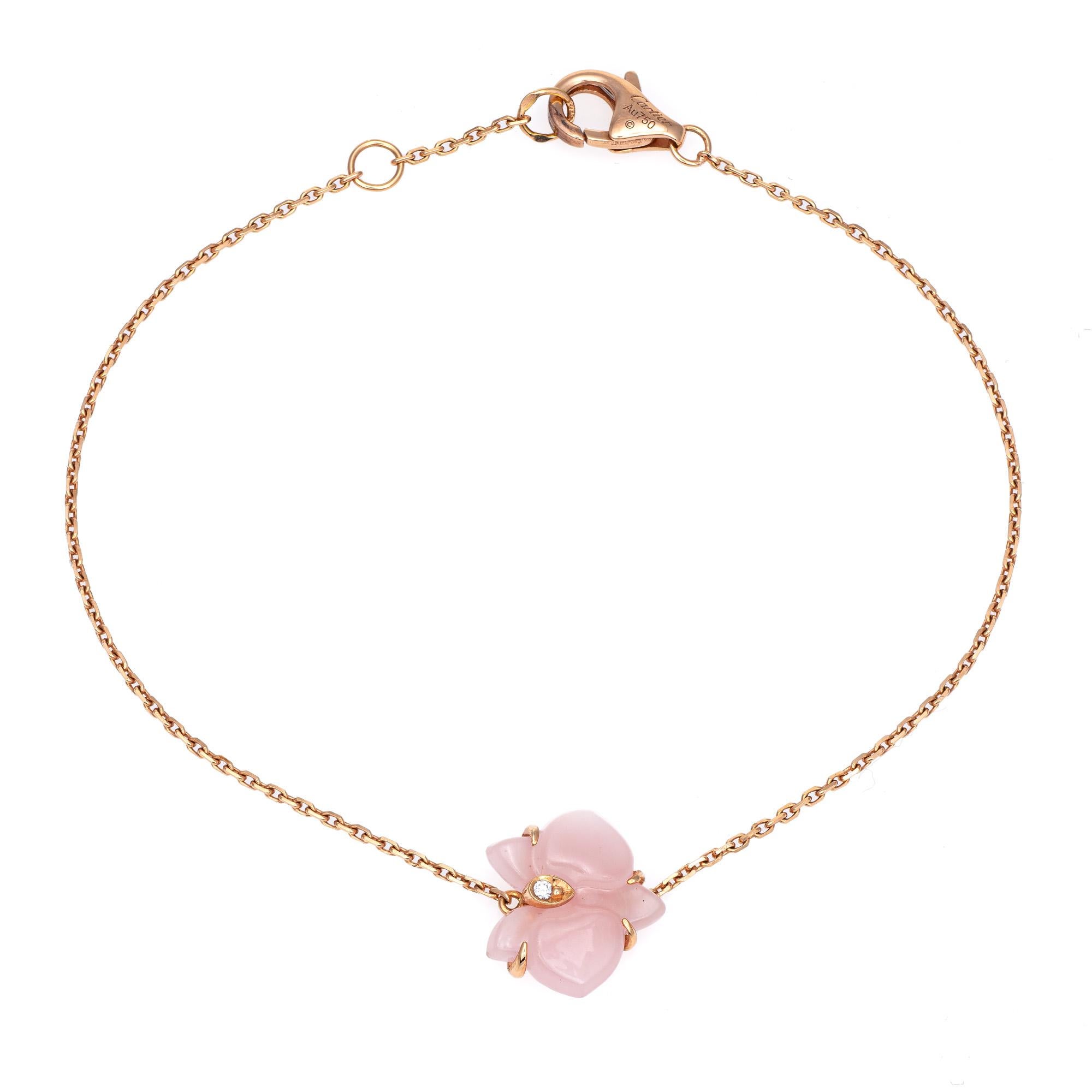 Taille ronde Caresse D'Orchidees Par Cartier Bracelet succession en or 18 carats avec calcédoine rose et diamants