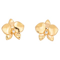 Caresse D’Orchidees Par Cartier Earrings Diamond Studs Estate 18k Yellow Gold