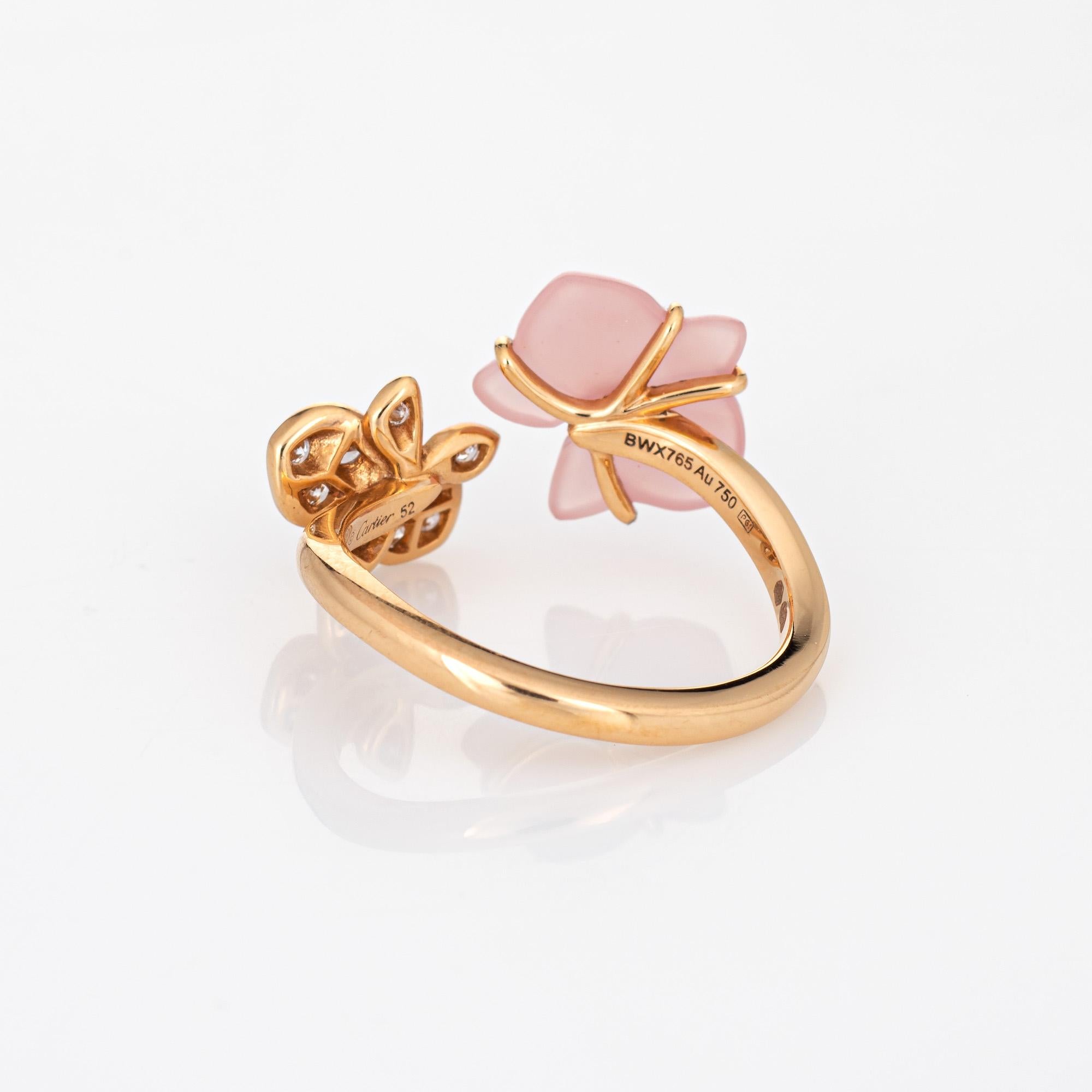 Round Cut Caresse D'orchidees Par Cartier Ring Pink Chalcedony Diamond 52 Estate 18k Rose