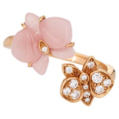 Caresse D'orchidees Par Cartier Ring Pink Chalcedony Diamond 52 Estate 18k Rose
