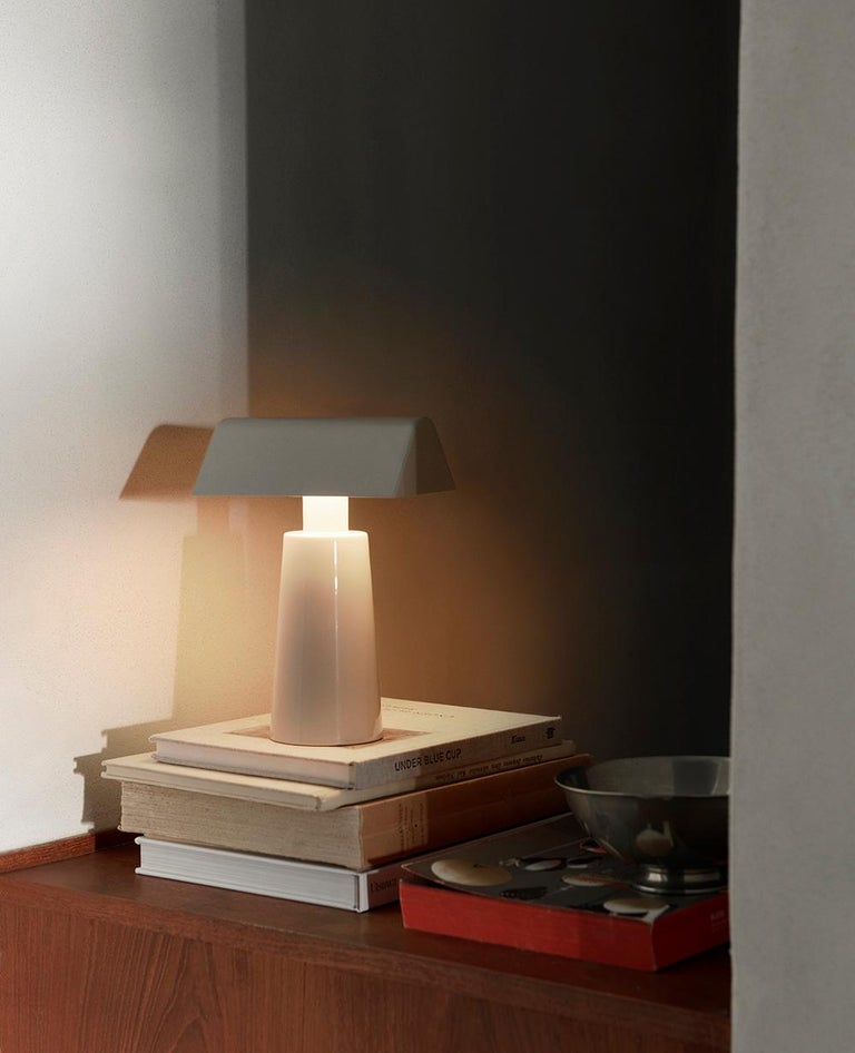 Lacquered Caret MF1 Silk Grey Portable Table Lamp, by Matteo Fogale for &Tradition For Sale