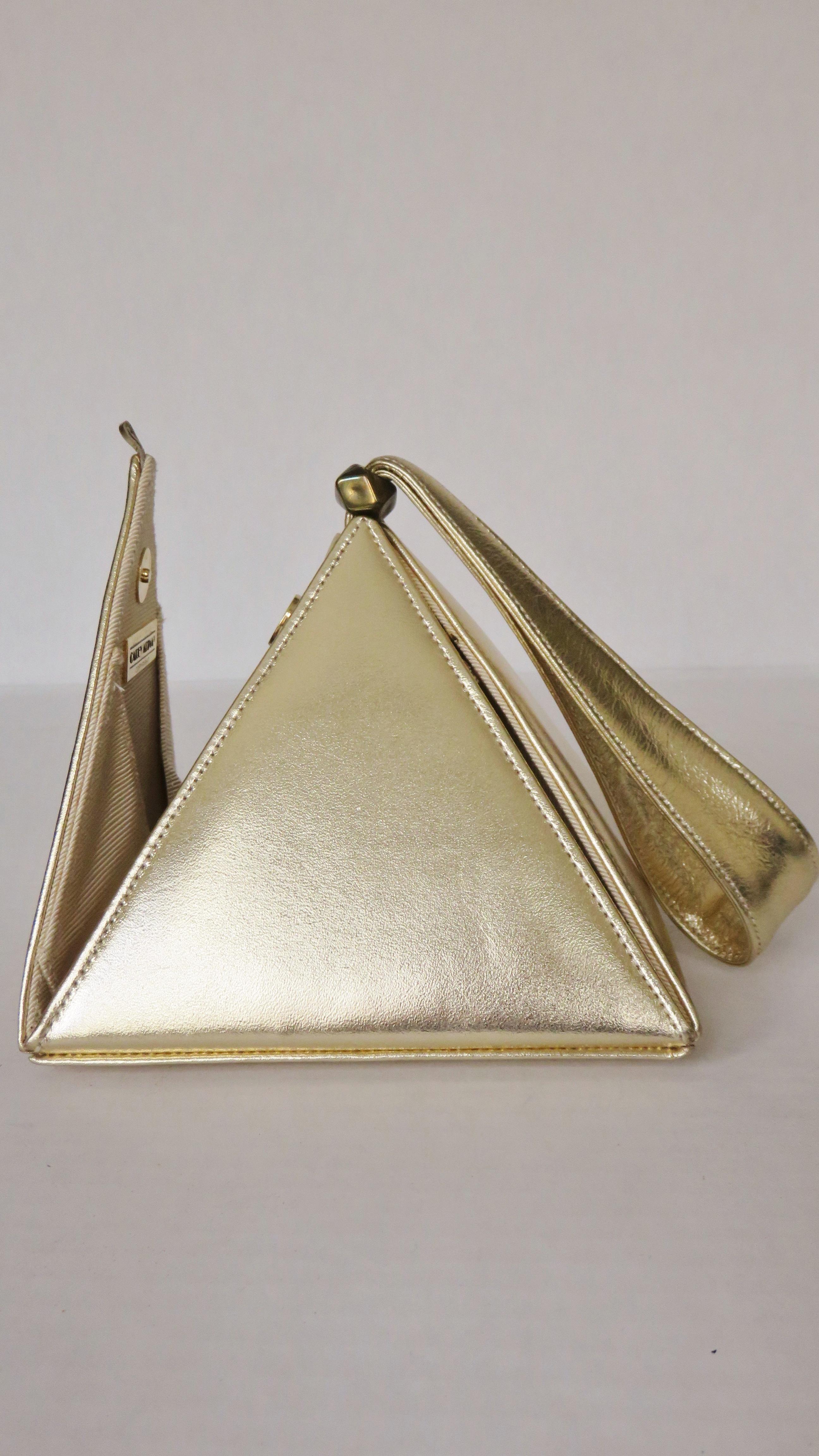 Carey Adina New Gold Leather Pyramid Box Bag 1990s 5