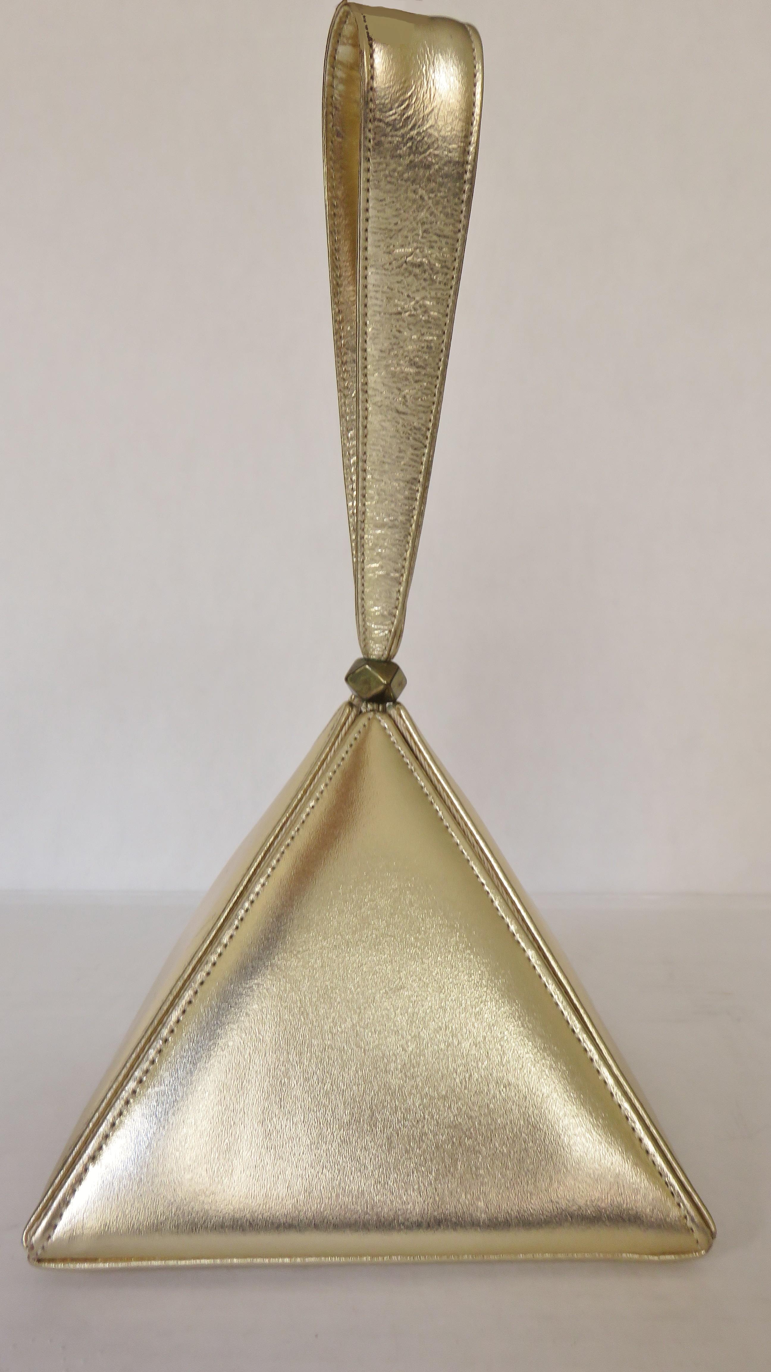 Brown Carey Adina New Gold Leather Pyramid Box Bag 1990s