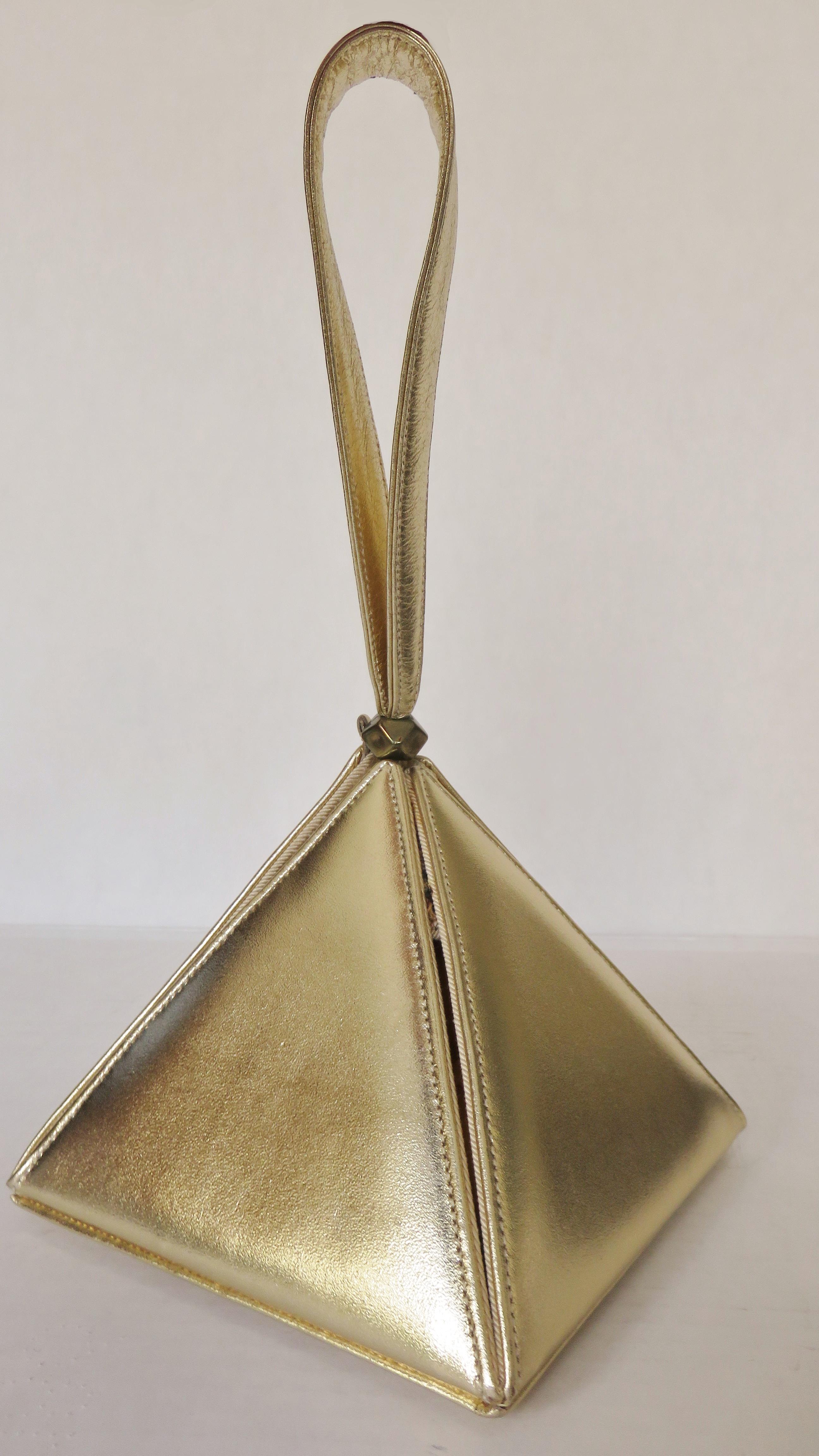 Carey Adina New Gold Leather Pyramid Box Bag 1990s In Excellent Condition In Water Mill, NY