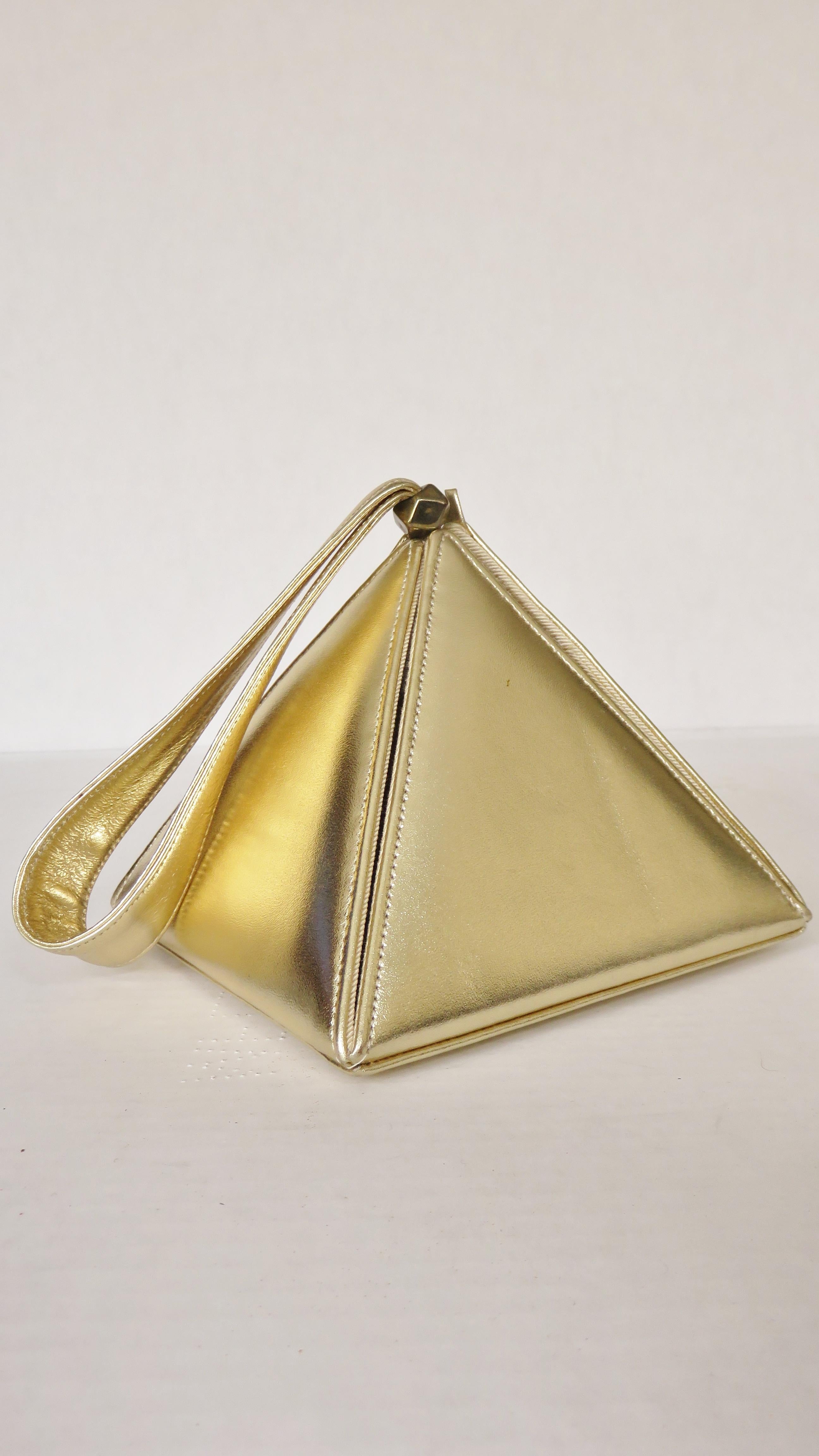 Carey Adina New Gold Leather Pyramid Box Bag 1990s 1