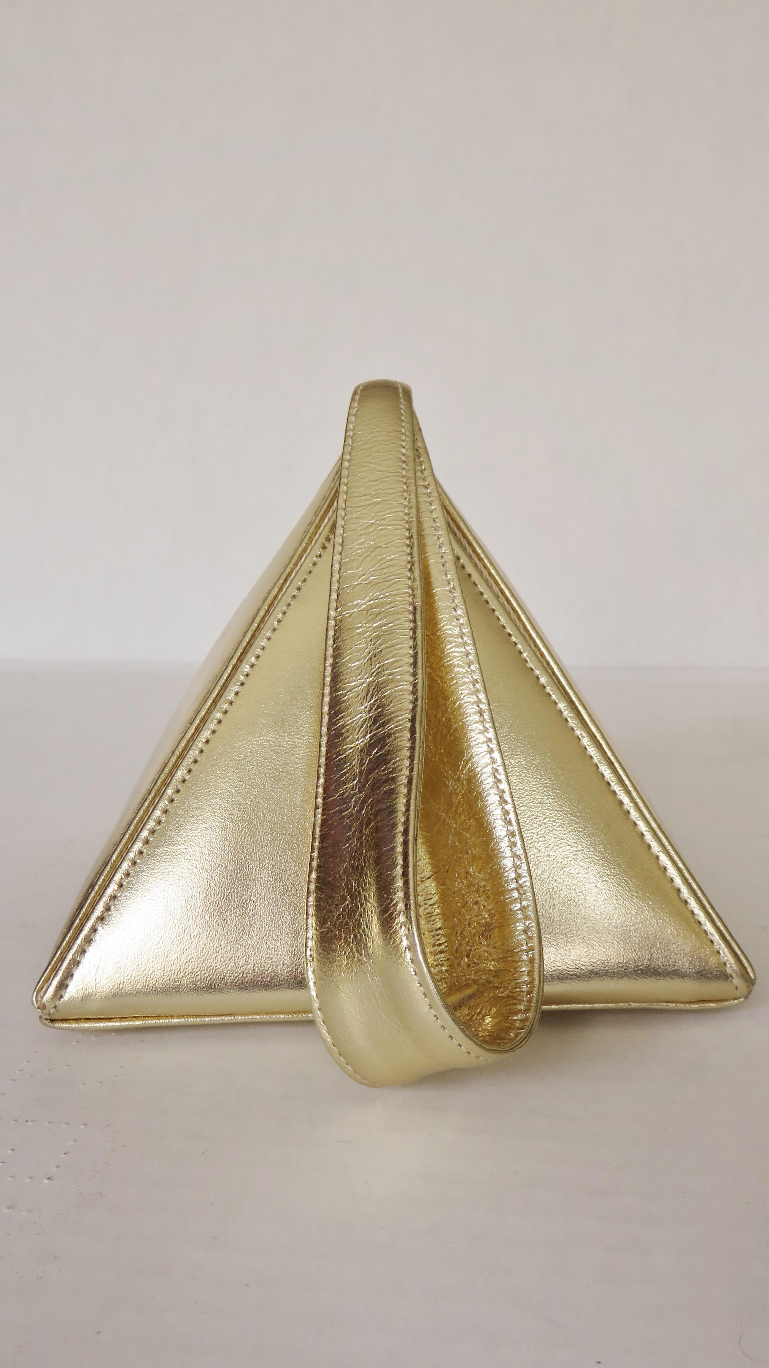 Carey Adina New Gold Leather Pyramid Box Bag 1990s 2