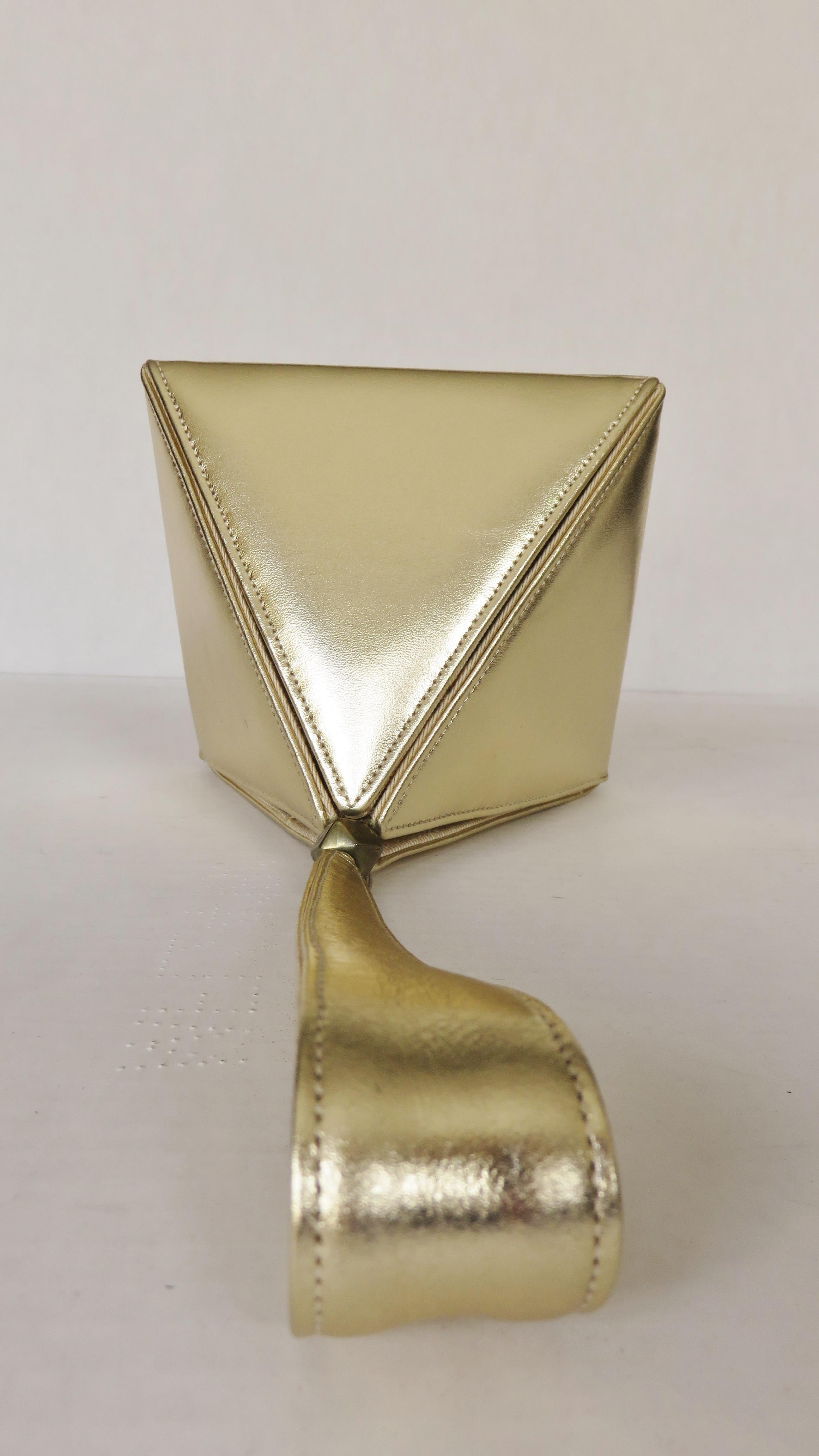 Carey Adina New Gold Leather Pyramid Box Bag 1990s 3