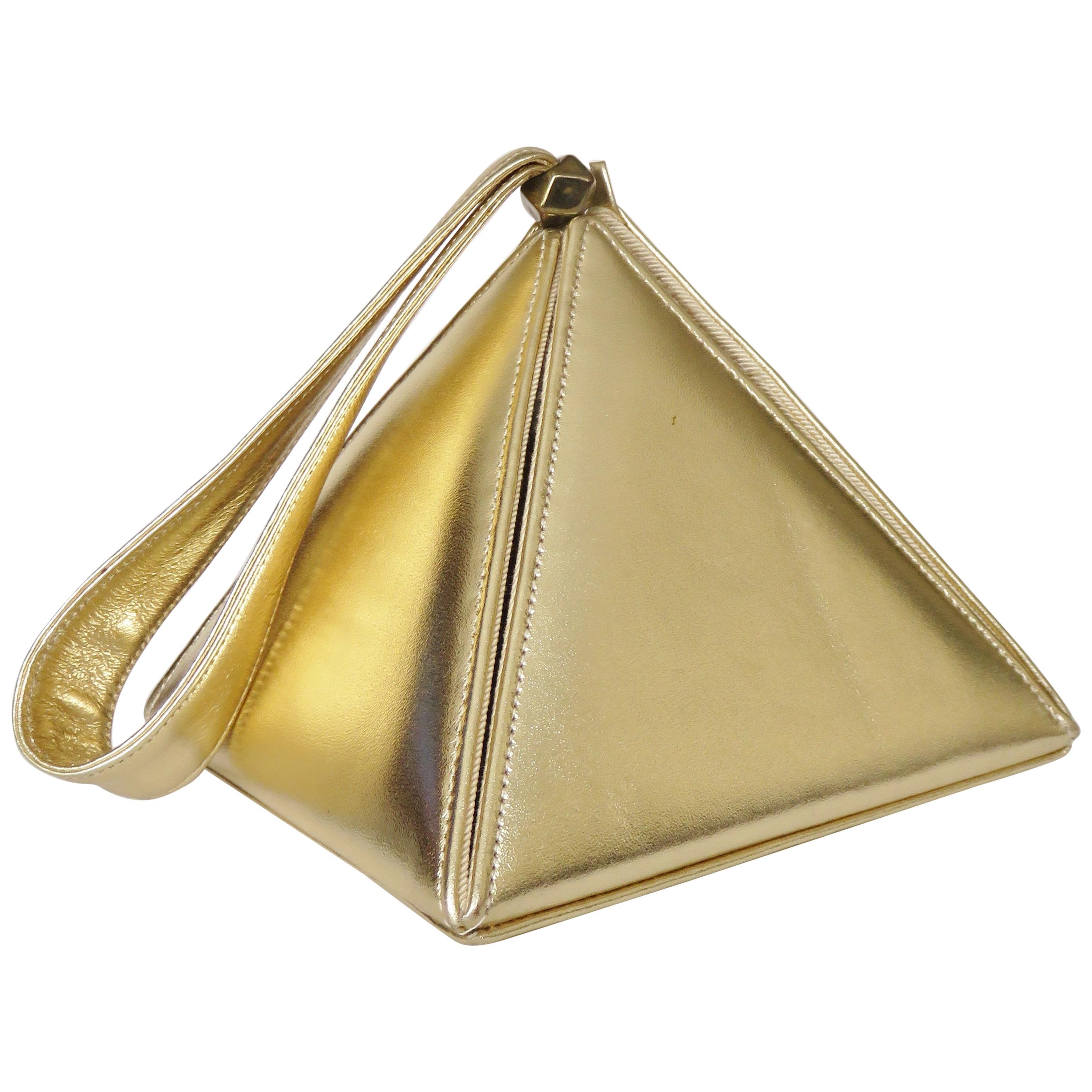Carey Adina Gold Leather Pyramid New Bag 1990s