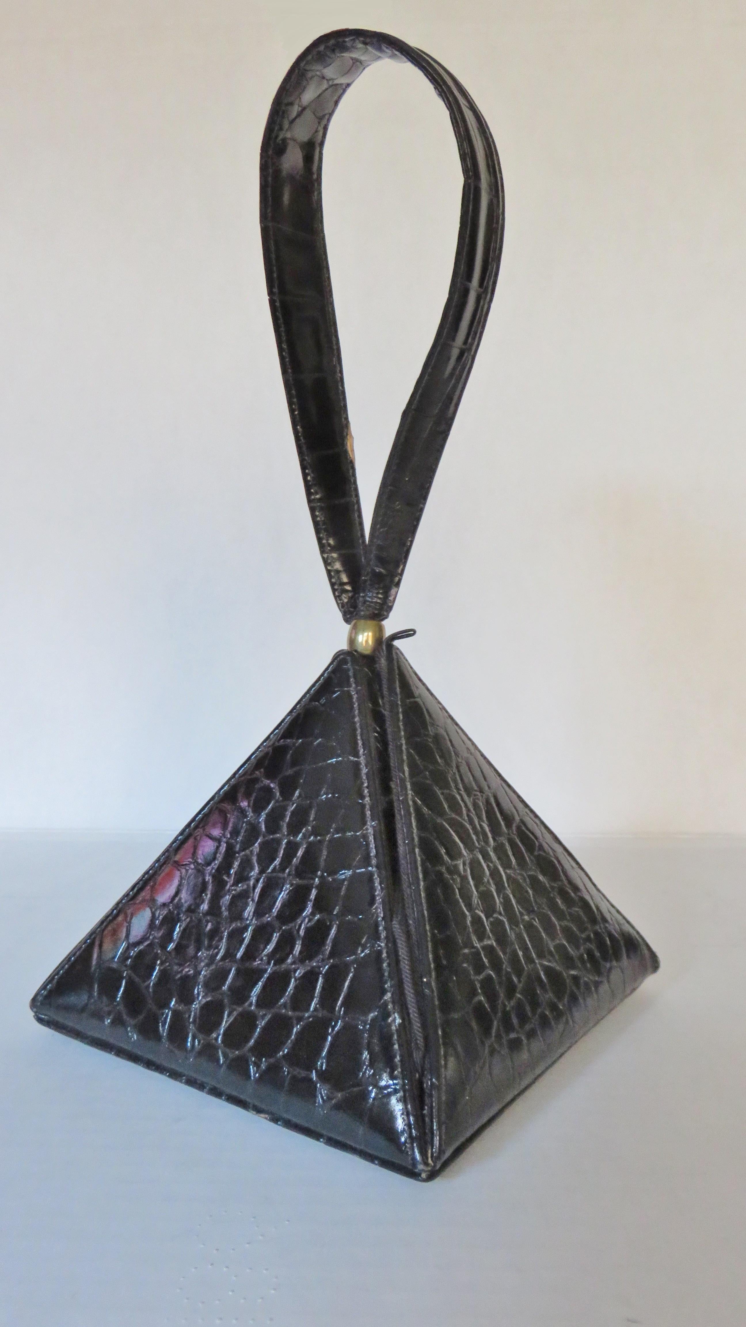 Carey Adina New Alligator Embossed Leather Pyramid Bag 1990s For Sale 1