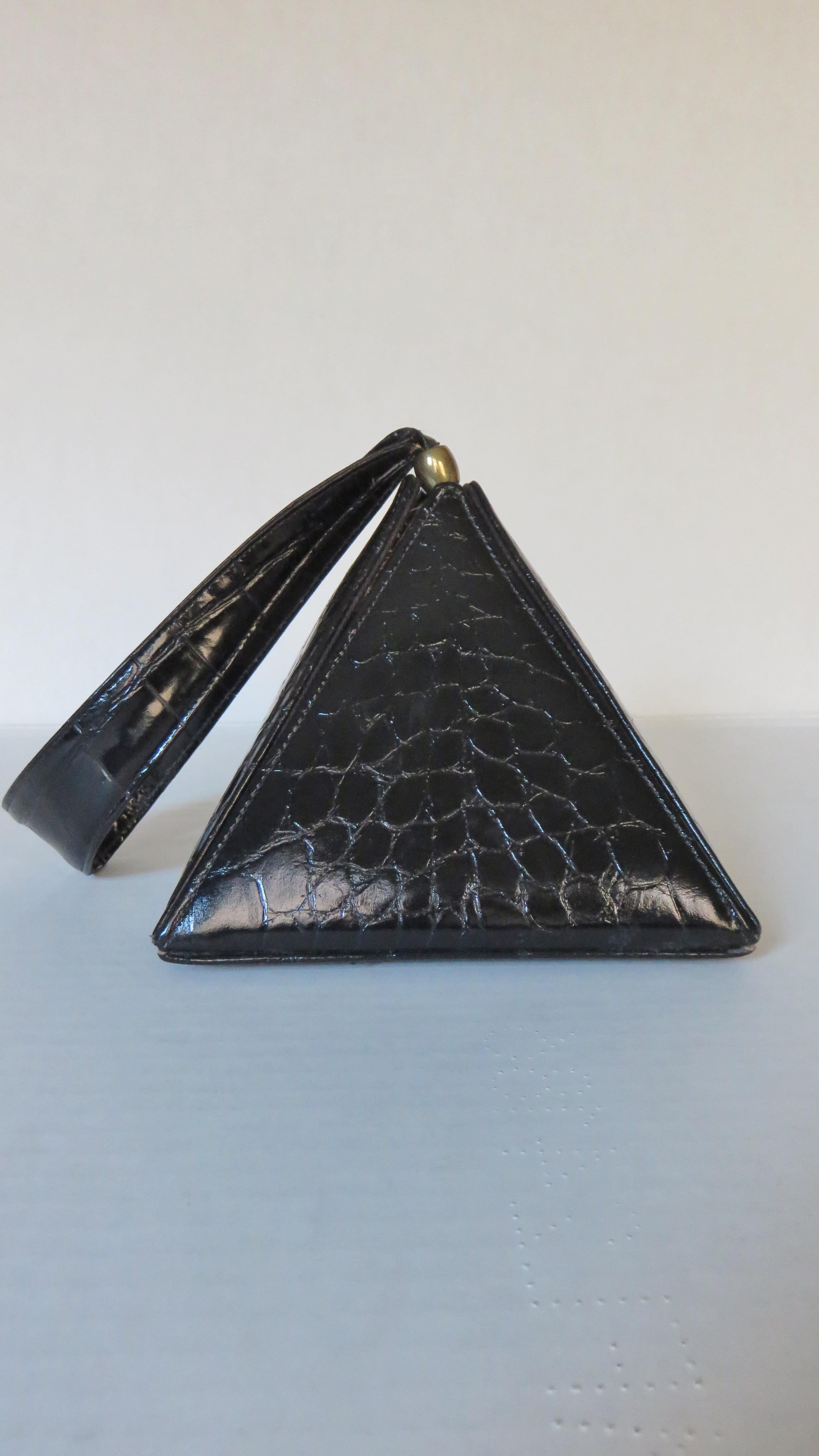 Carey Adina New Alligator Embossed Leather Pyramid Bag 1990s For Sale 2