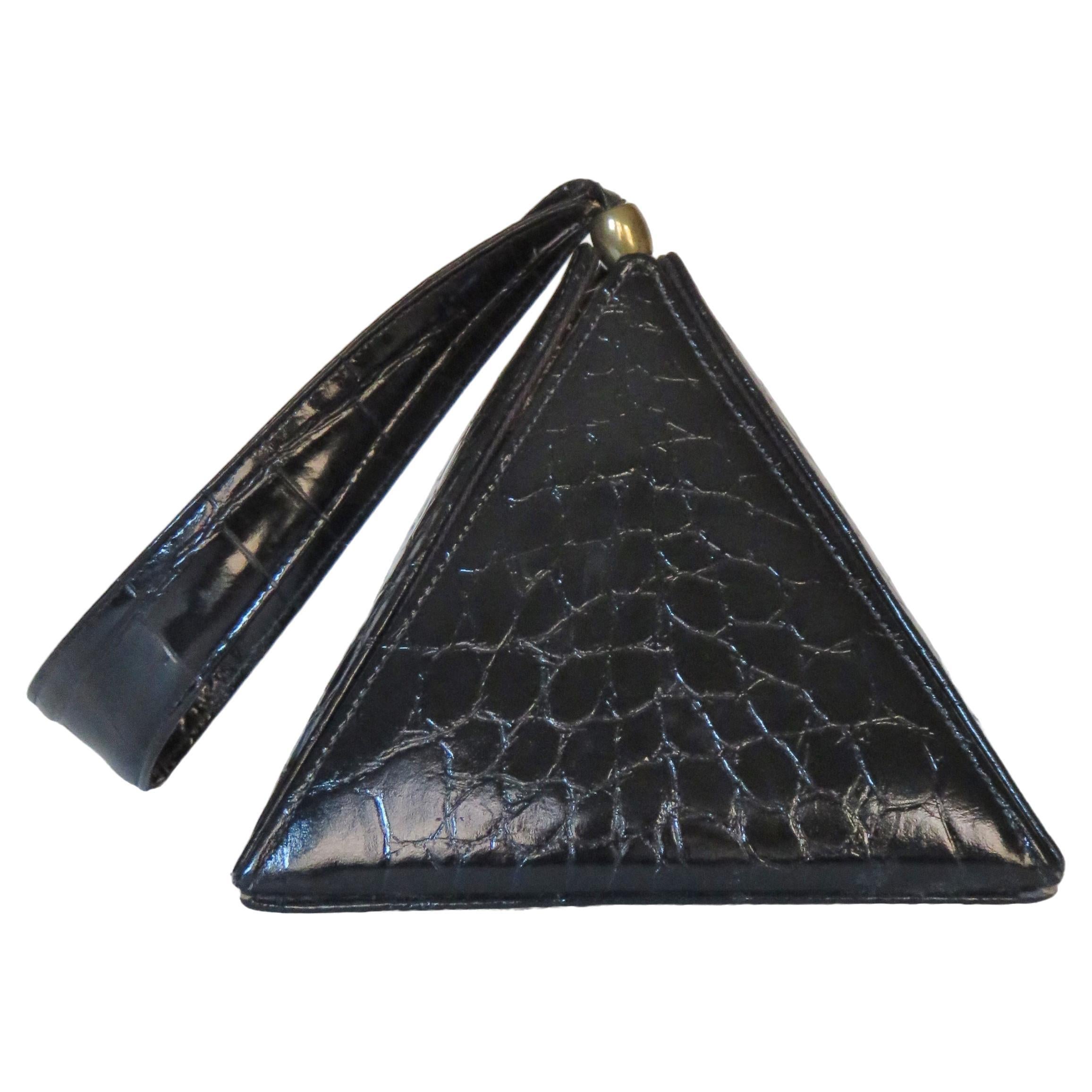 Carey Adina New Alligator Embossed Leather Pyramid Bag 1990s