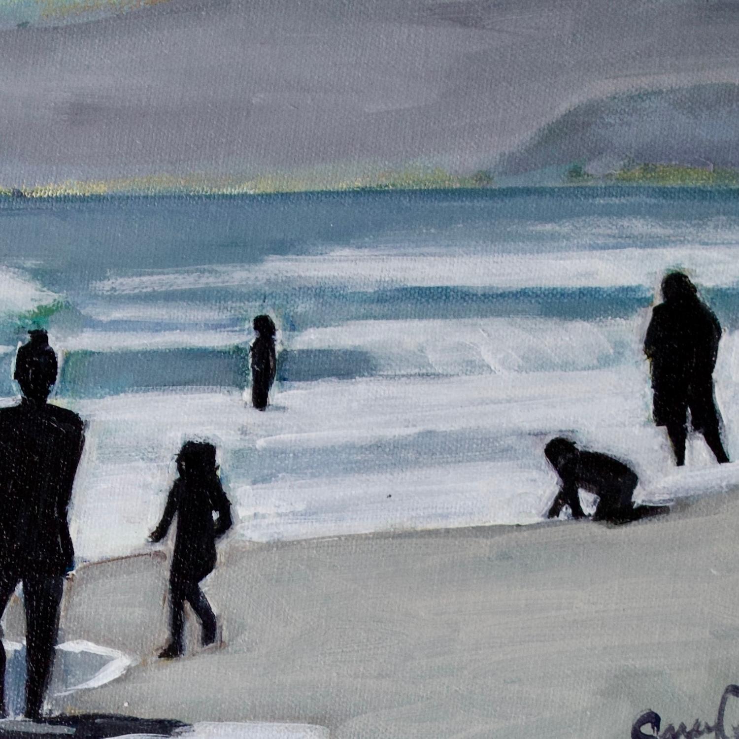 Tiempo de playa en Santa Monica, Pintura original - Portrait Painting Gris de Carey Parks