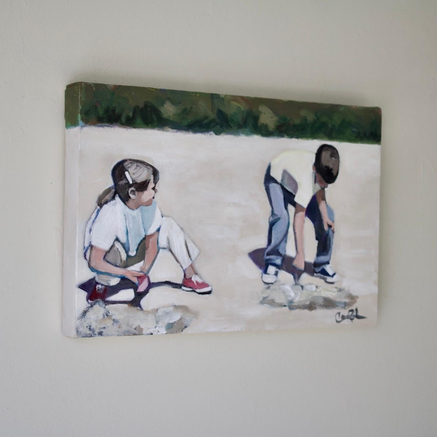 Erkundung am Strand, Originalgemälde – Painting von Carey Parks