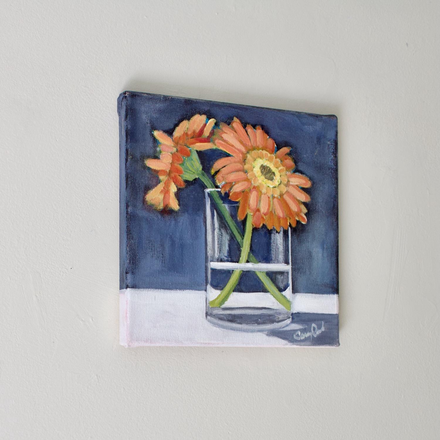 Orange Flowers, Original Painting - Black Still-Life Painting by Carey Parks