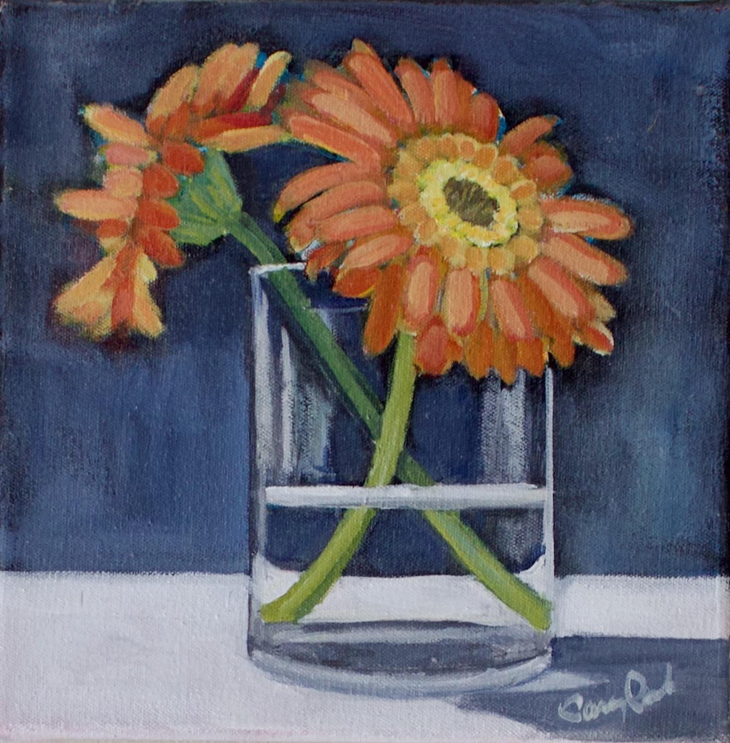 Carey Parks Still-Life Painting - Orange Flowers, Original Painting