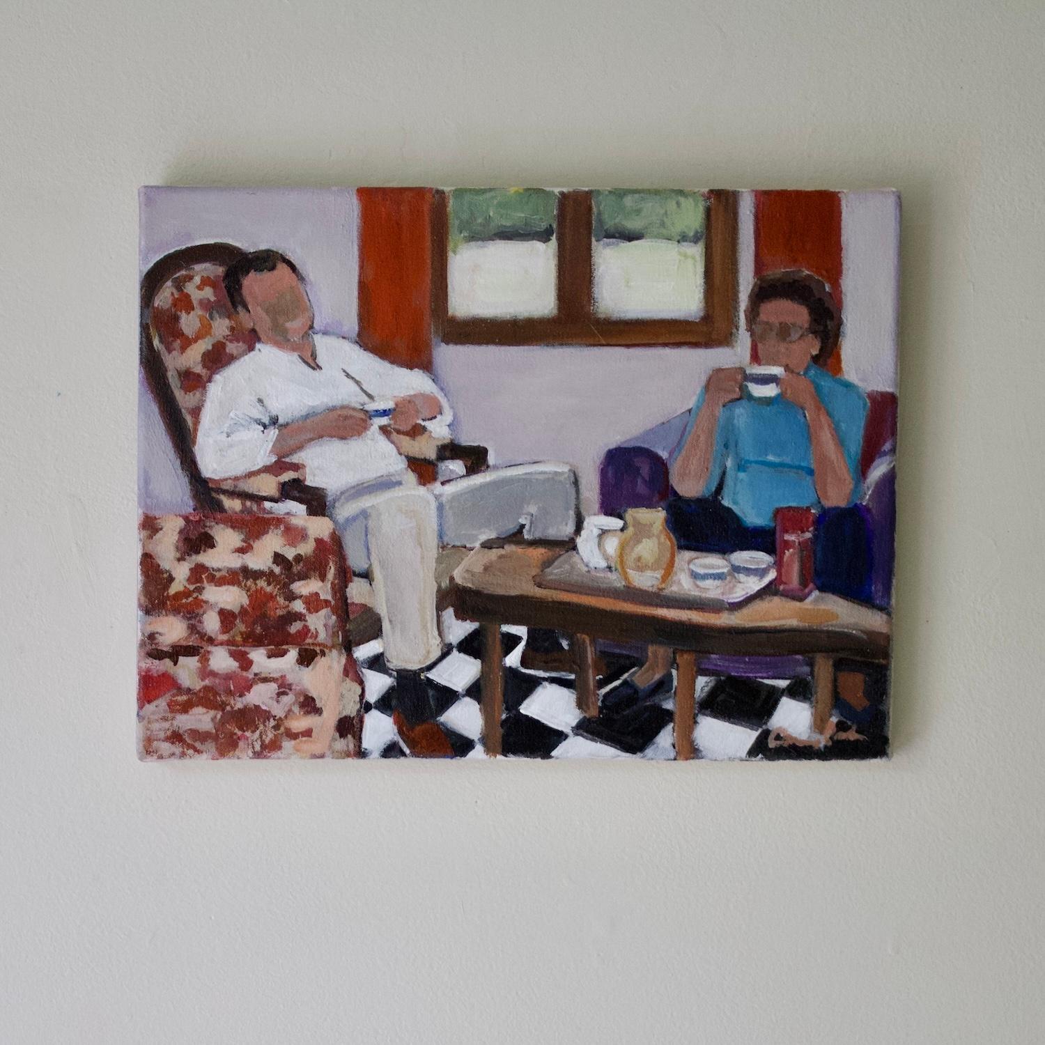 La hora del té, Pintura original - Portrait Painting Marrón de Carey Parks