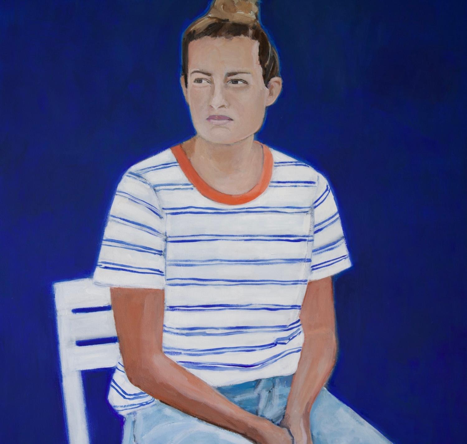 Weißer Stuhl, Originalgemälde (Violett), Portrait Painting, von Carey Parks
