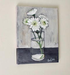 Flores blancas en grises, Pintura original