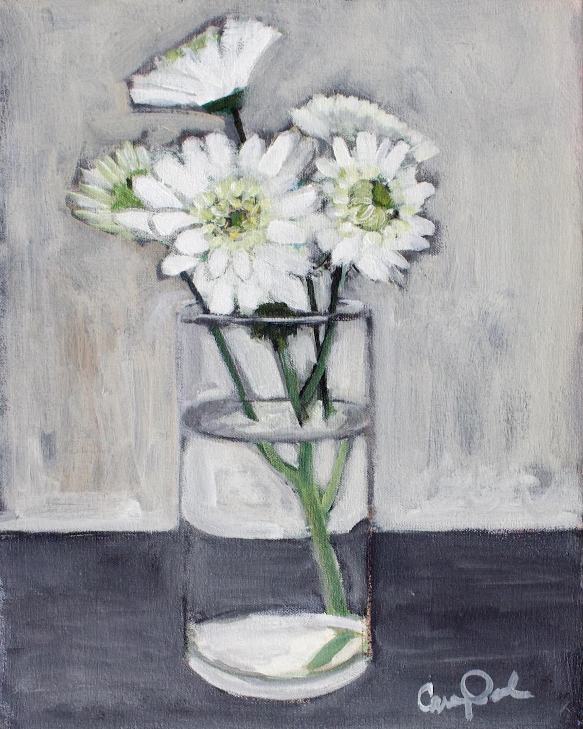 Carey Parks Still-Life Painting - White Flowers in Grays, Original Painting