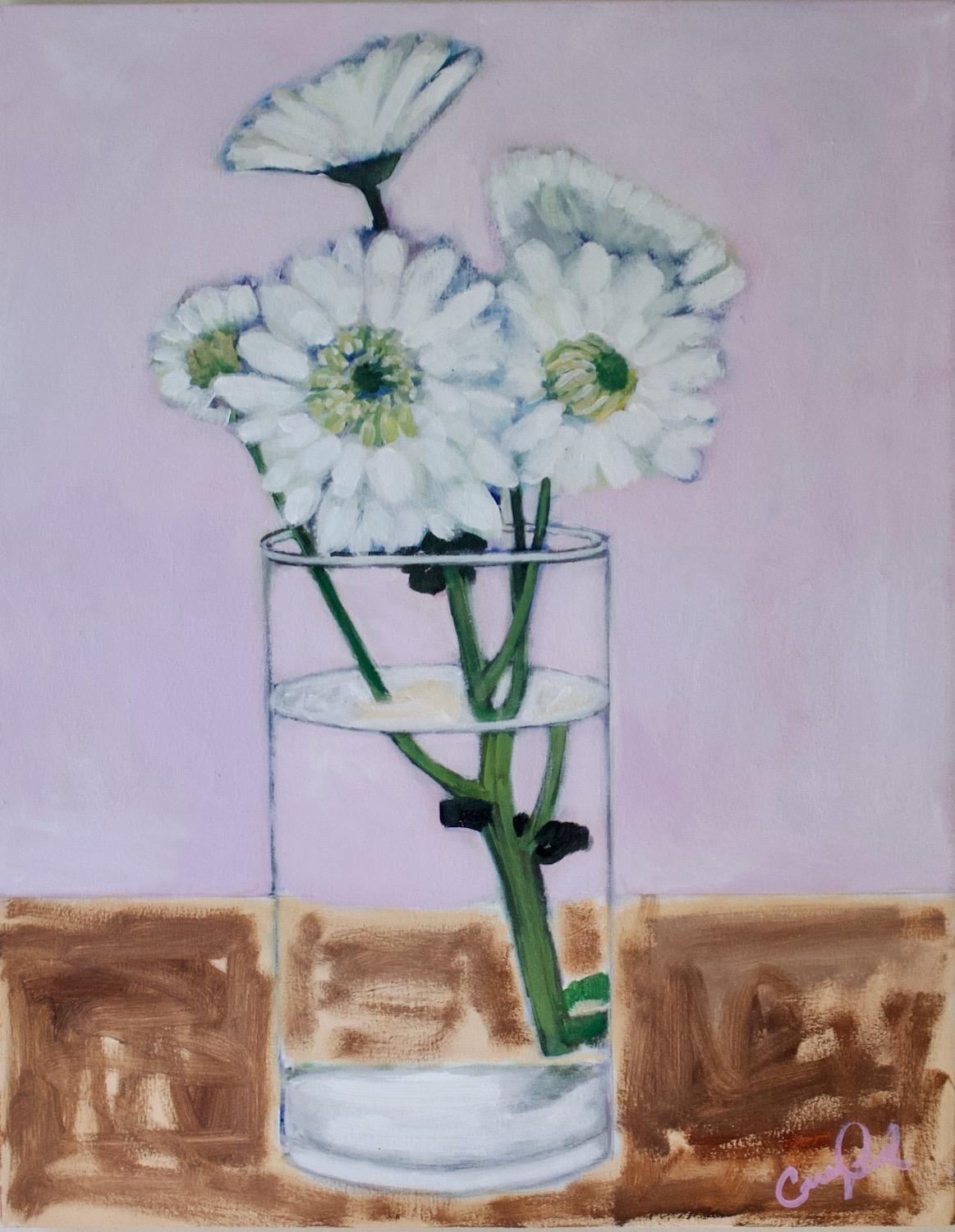 Carey Parks - White Flowers on Textured Table, Original Painting