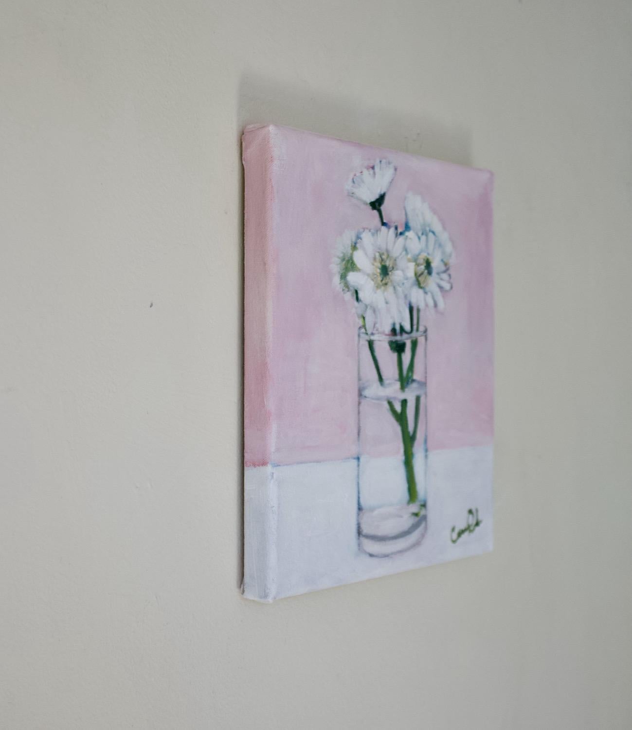 White Flowers, Original Painting - Gray Still-Life Painting by Carey Parks