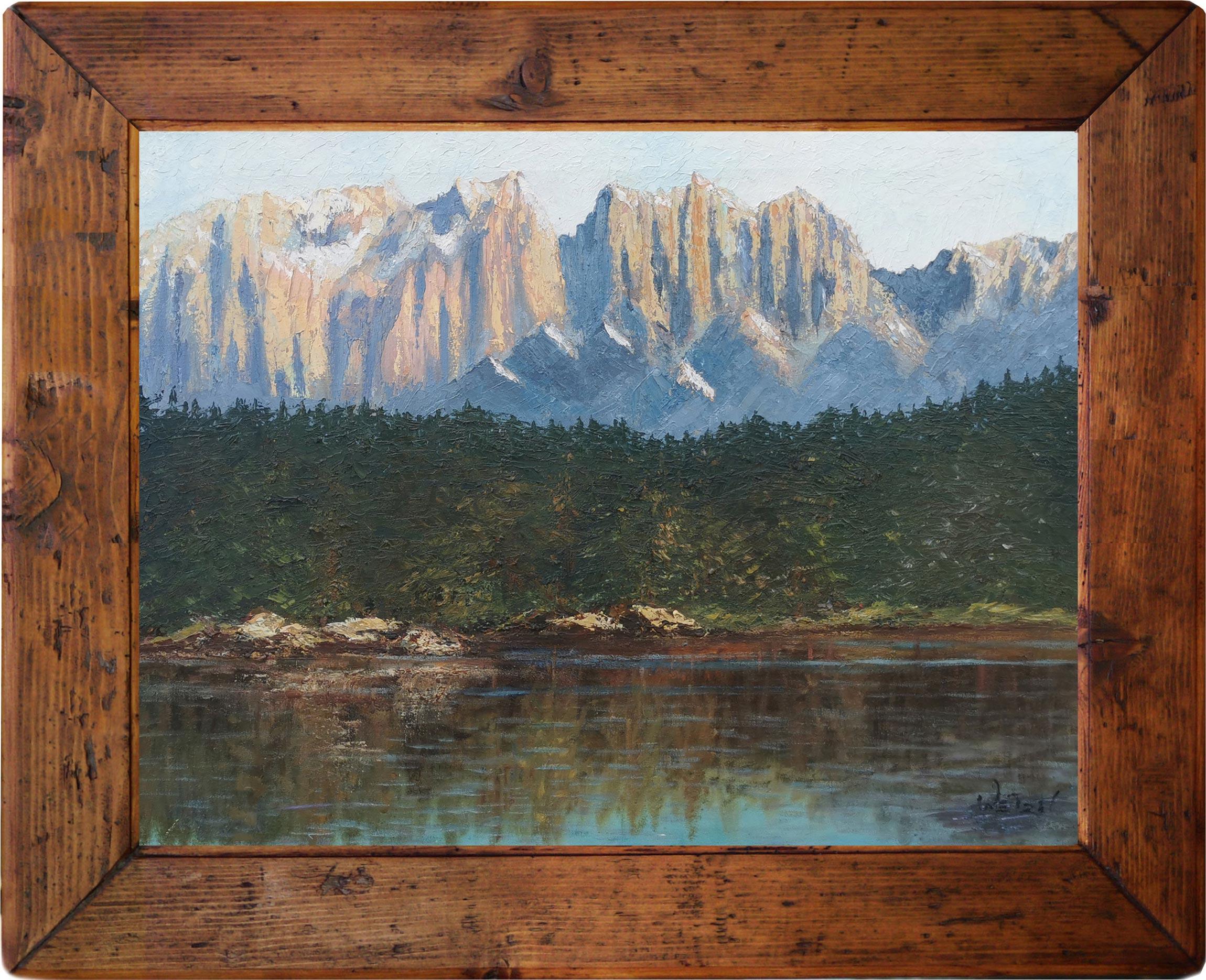 Oiled Carezza Lake in the Dolomites, Italian Oil on Canvas, Around 1905 