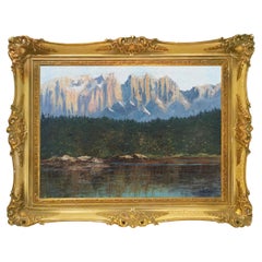 Huile sur toile italienne du lac de Carezza dans les Dolomites, vers 1905 