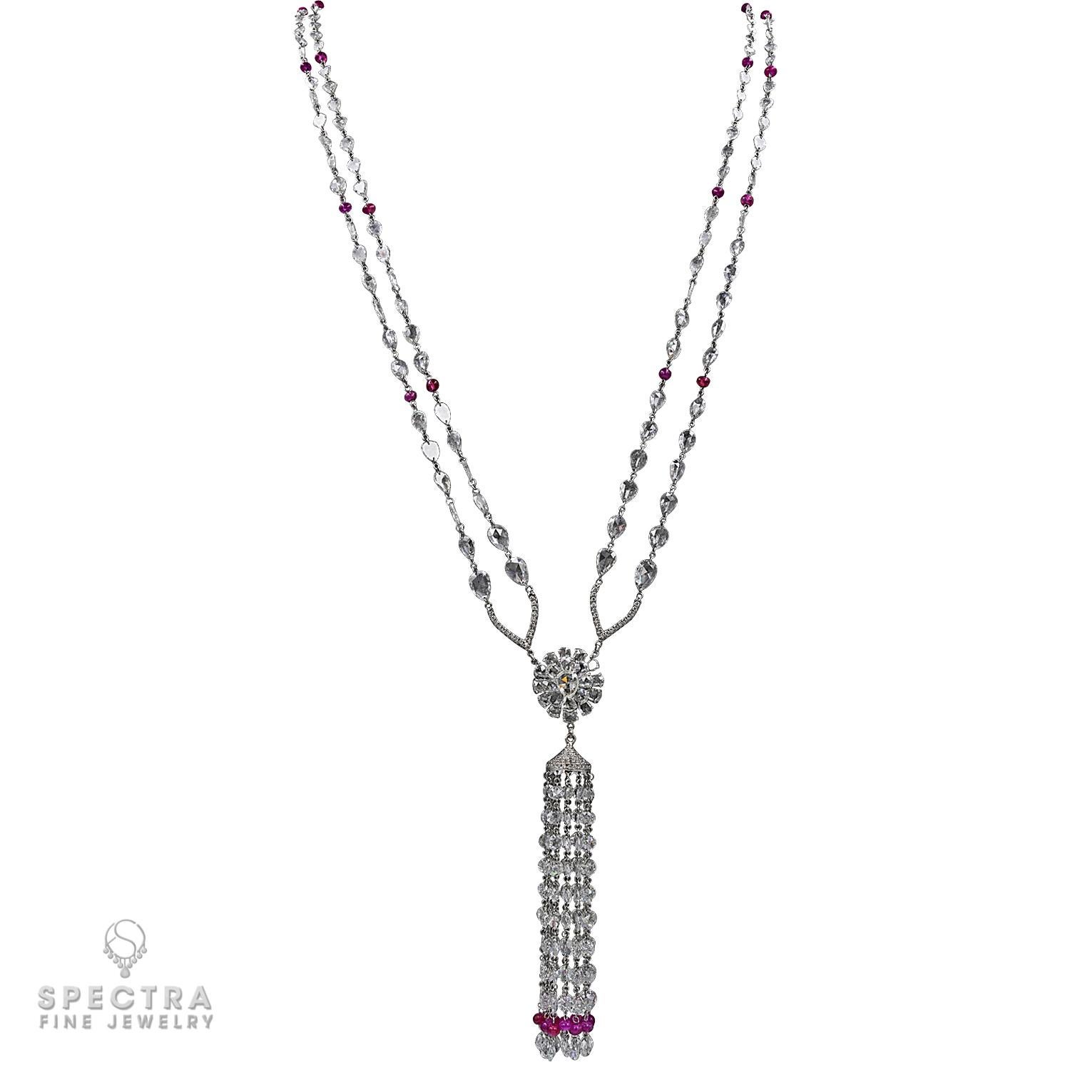 Rose Cut Carezza Ruby Diamond Tassel Necklace For Sale