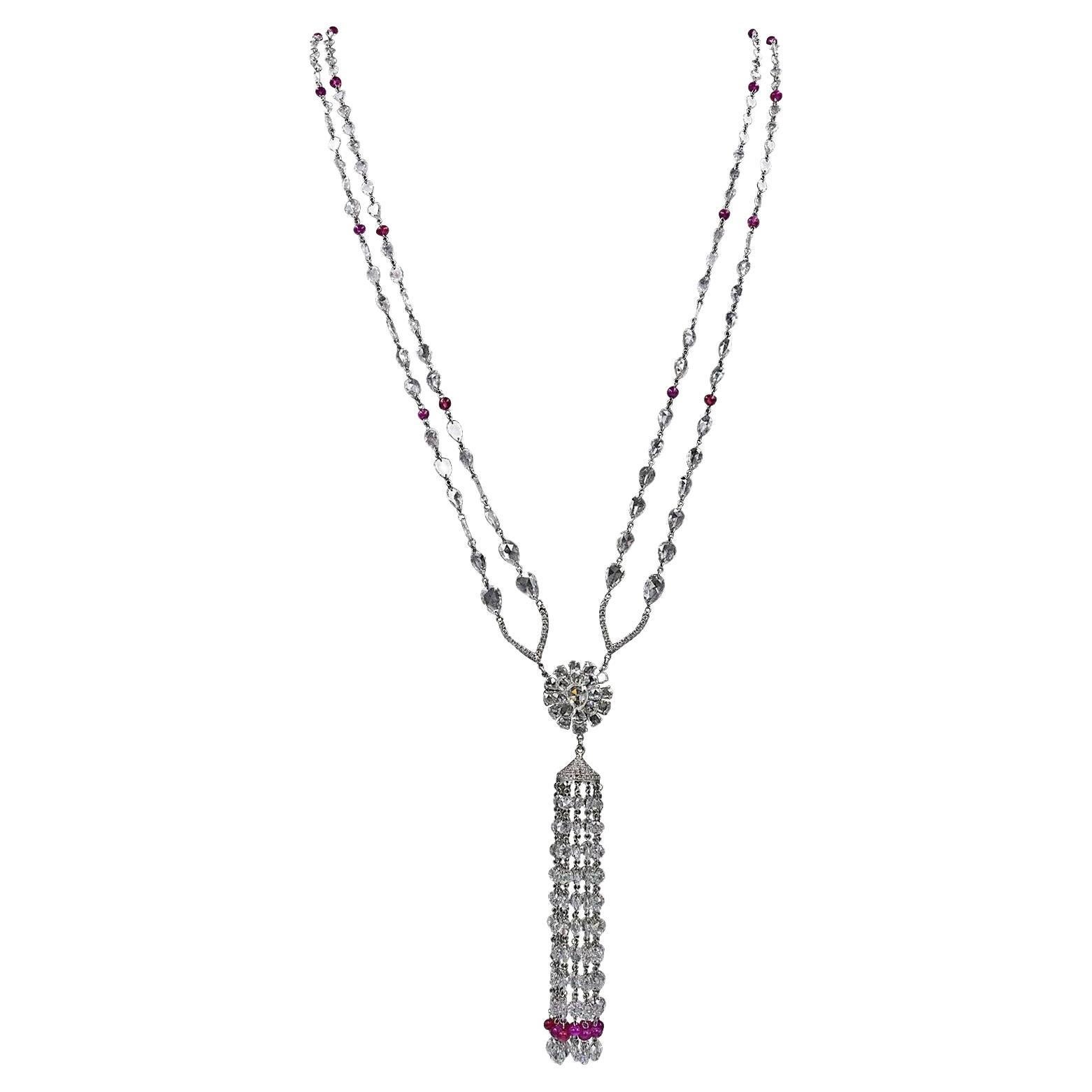 Carezza Ruby Diamond Tassel Necklace For Sale