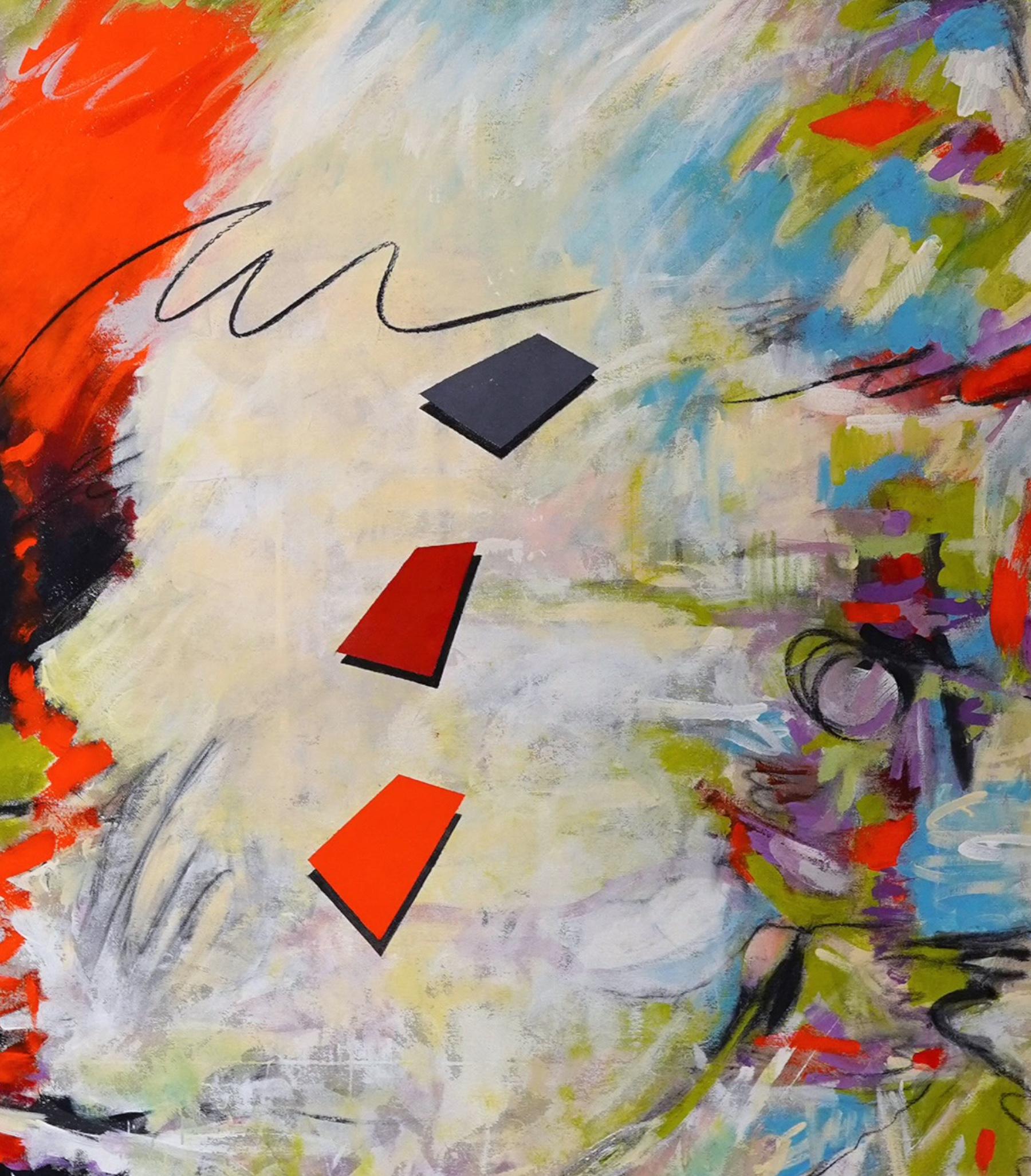 Abstrakter Expressionismus I. Buntes, modernes Gemälde auf roher Leinwand, gerahmt im Angebot 1