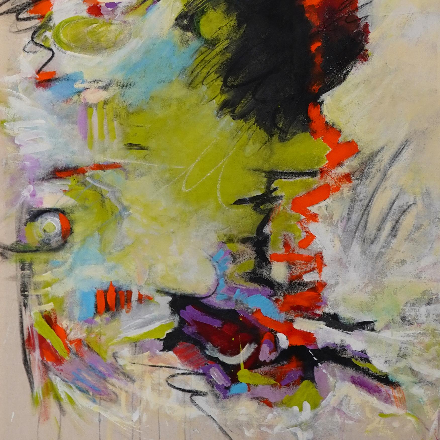 Abstrakter Expressionismus I. Buntes, modernes Gemälde auf roher Leinwand, gerahmt im Angebot 7
