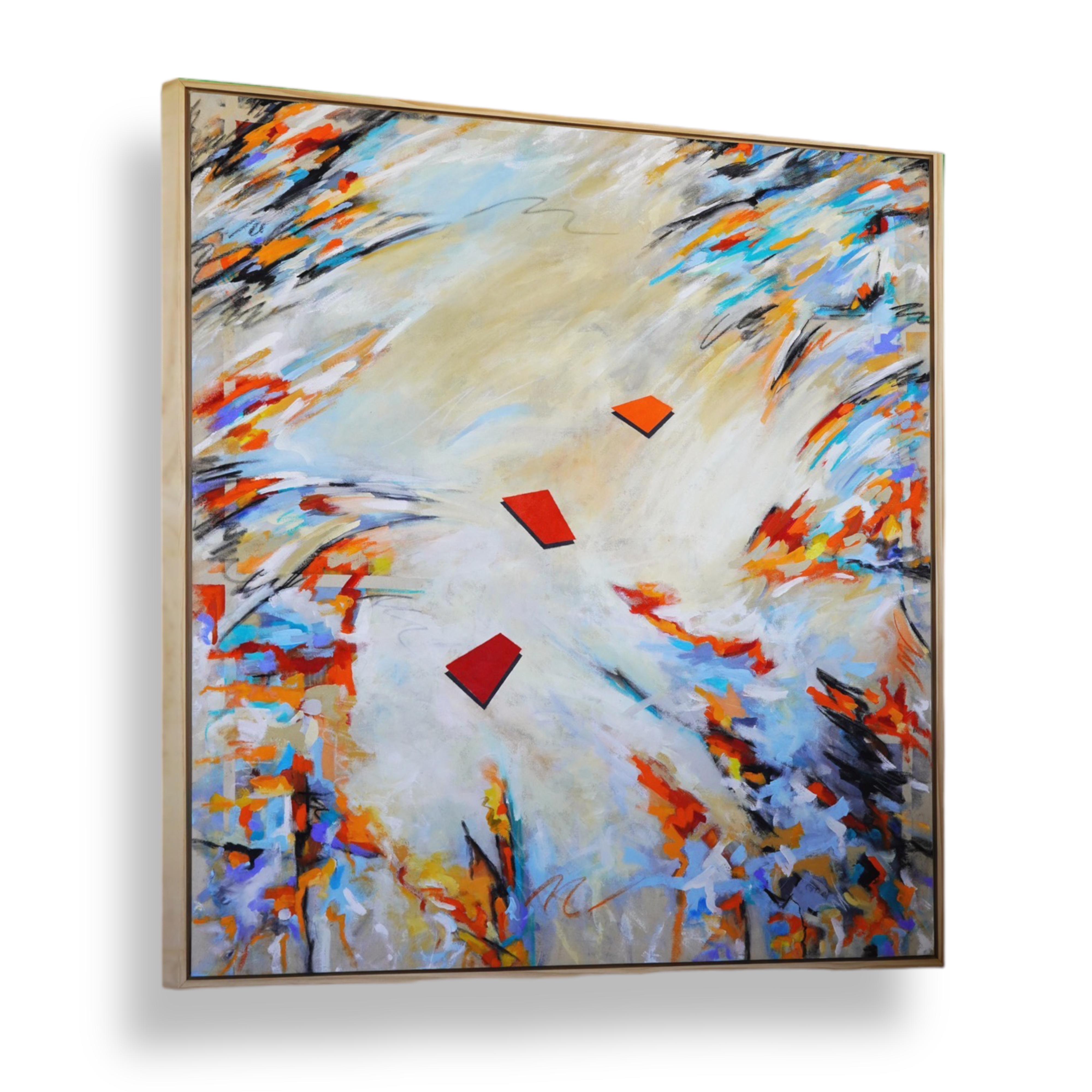 Chromatische Expression II. Großes modernes, farbenfrohes Gemälde auf roher Leinwand, gerahmt  (Abstrakt), Mixed Media Art, von Cari Cohen