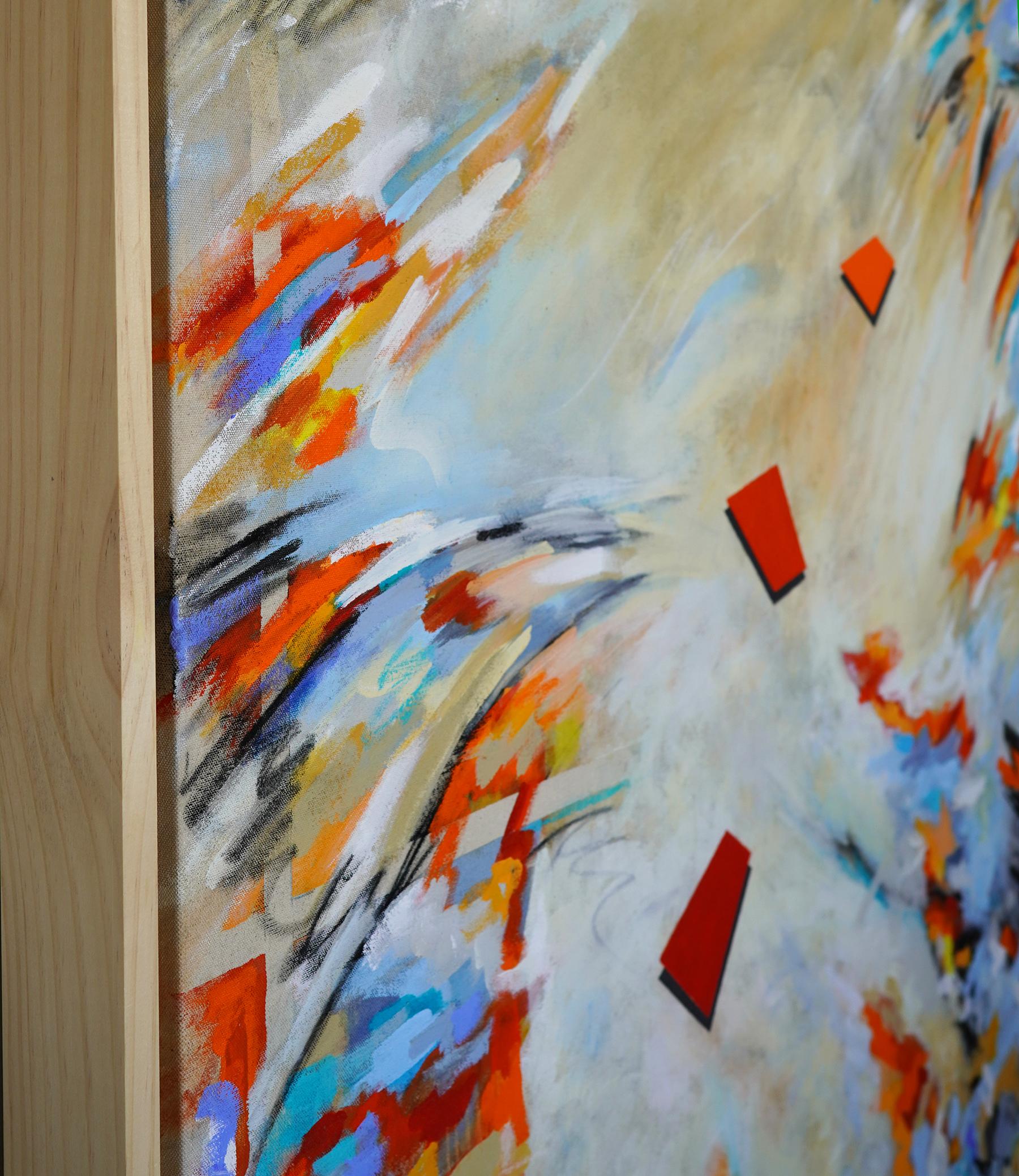Chromatische Expression II. Abstraktes, modernes, farbenfrohes und kraftvolles Mixed Media Gemälde auf roher Leinwand mit schwebendem Naturholz gerahmt.   52H x52W x 2.5D

Entdecken Sie die lebendige Welt von Chromatic Expression, in der kühne
