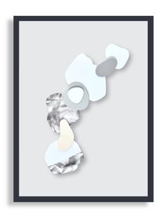Clouds I . Abstract, Minimalistic, Plaster 3D shapes on wood with black frame