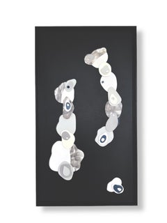 Clouds II . Abstract, Minimalistic, Plaster 3D shapes on wood with black frame