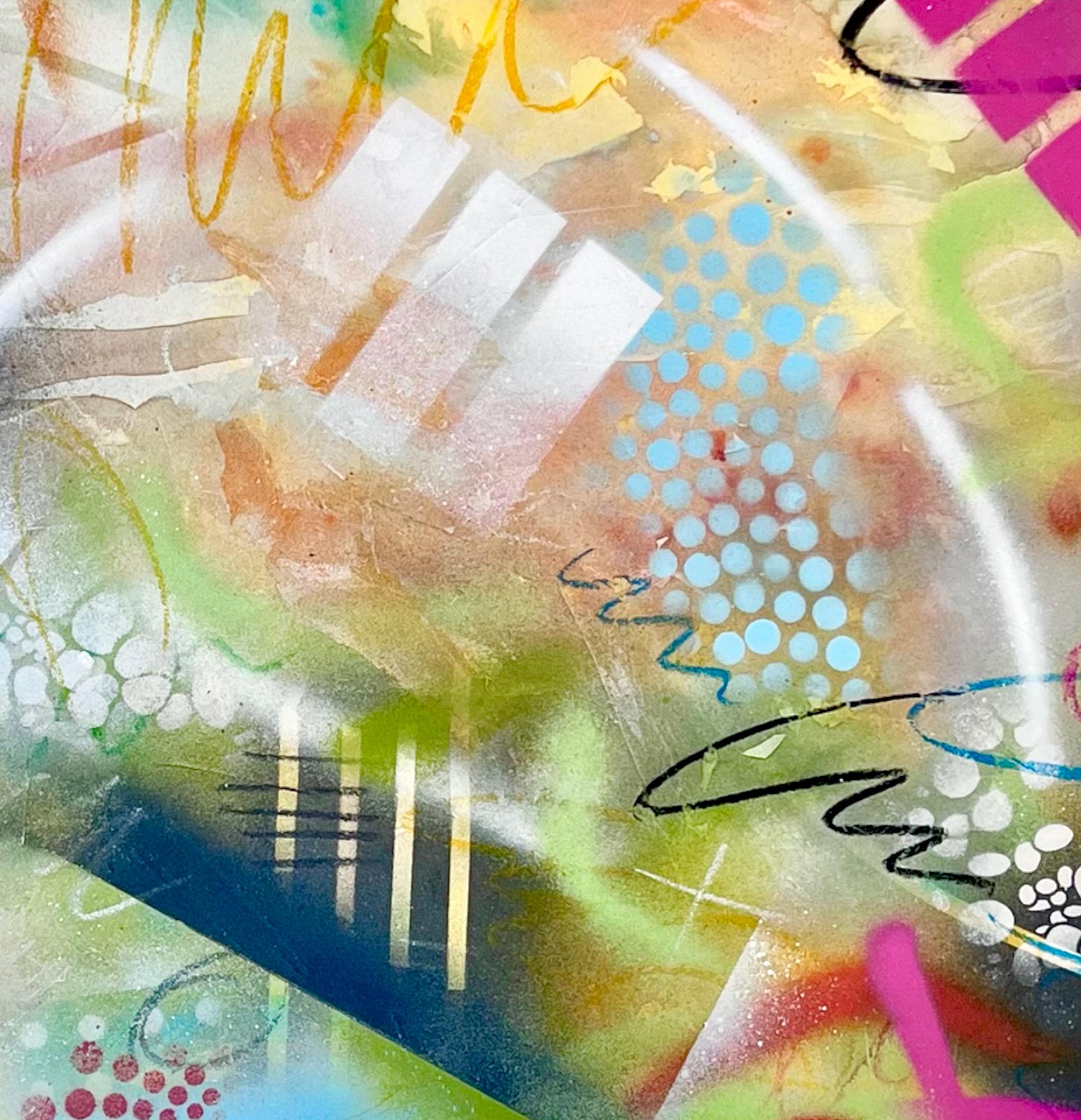 Day Dream I . Abstract, Graffiti Plexiglass on wood with white frame - Painting by Cari Cohen