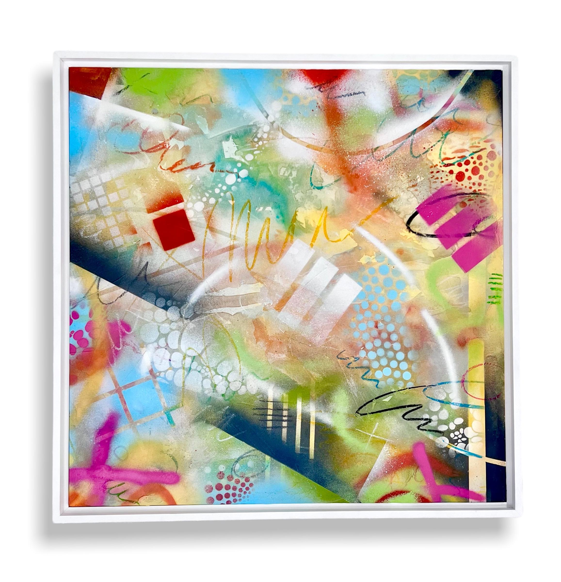 Cari Cohen Abstract Painting - Day Dream I . Abstract, Graffiti Plexiglass on wood with white frame