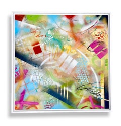 Dream of Day I . Plexiglas abstrait Graffiti sur bois avec cadre blanc